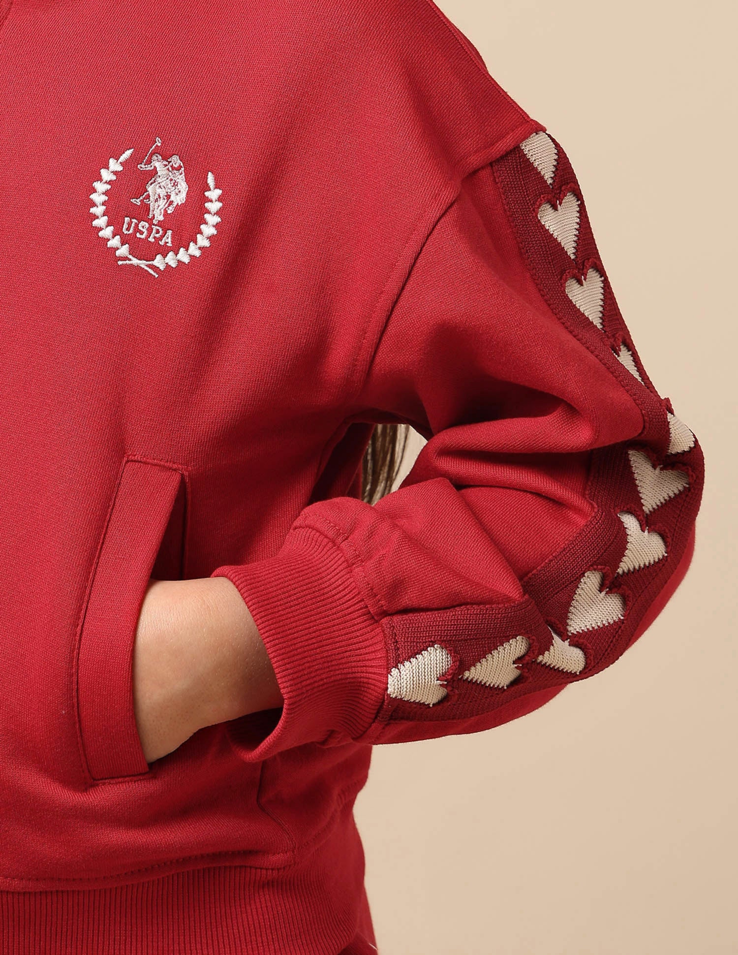 Girls Heart Patterned Knit Sweatshirt Red - U.S. POLO ASSN. | Large