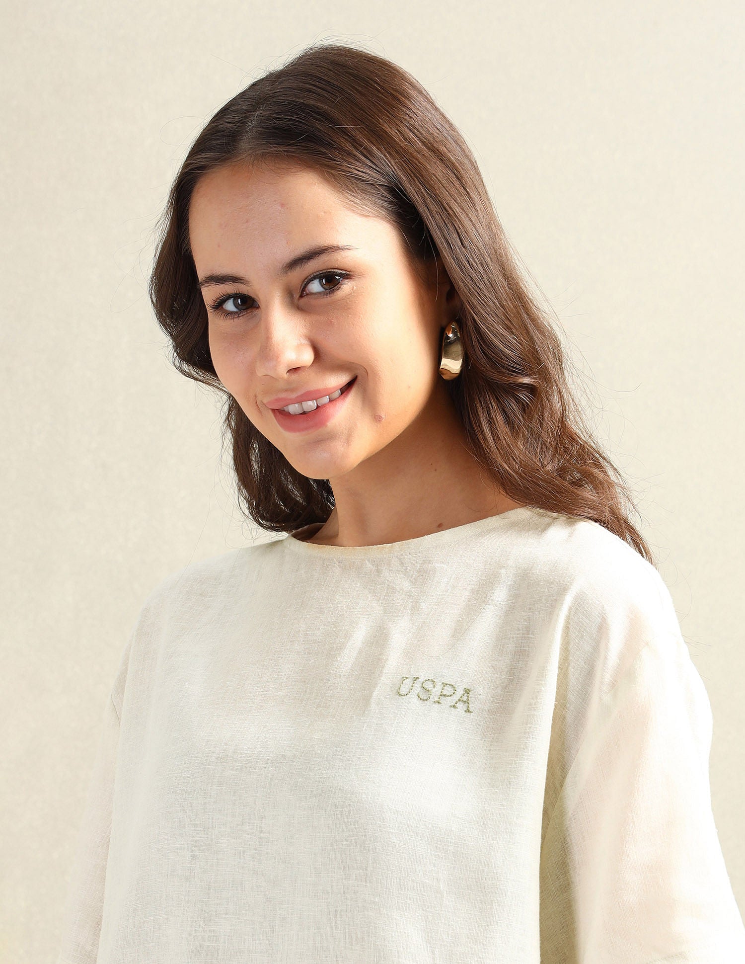 Linen Loose Fit Top Off White - U.S. Polo Assn. India | Large