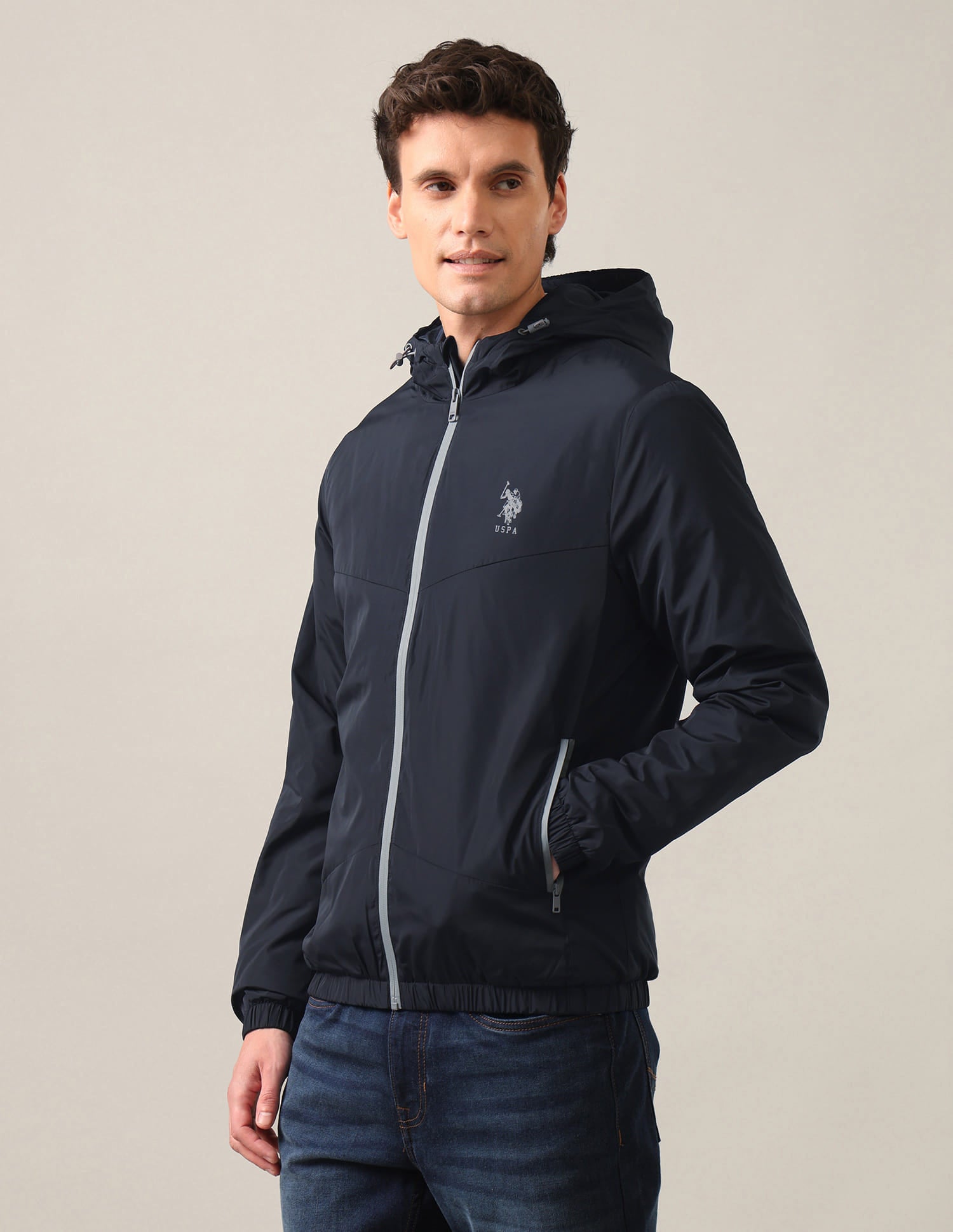 Solid Hooded Jacket Navy - U.S. Polo Assn. India | Large
