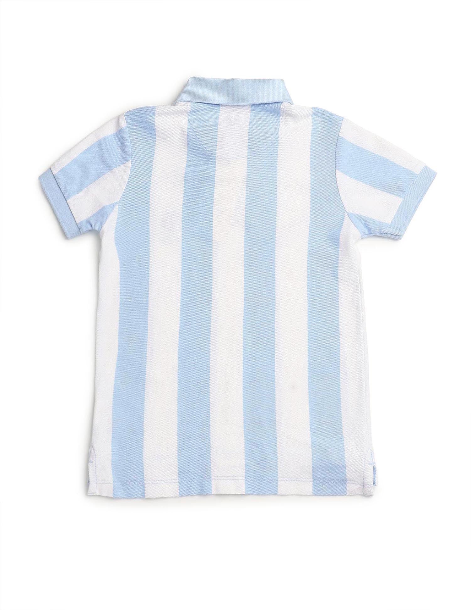 Boys Vertical Striped Regular Fit Polo Shirt Light Blue - U.S. POLO ASSN. | Large
