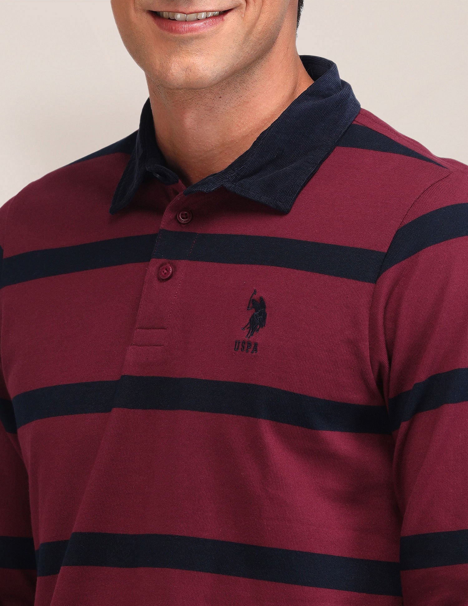 Slim Fit Striped Polo Shirt Beige - U.S. POLO ASSN. | Large