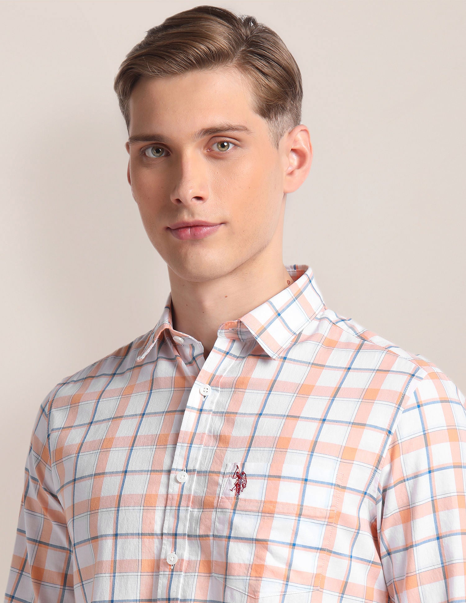 Premium Cotton Twill Shirt Orange - U.S. Polo Assn. India | Large