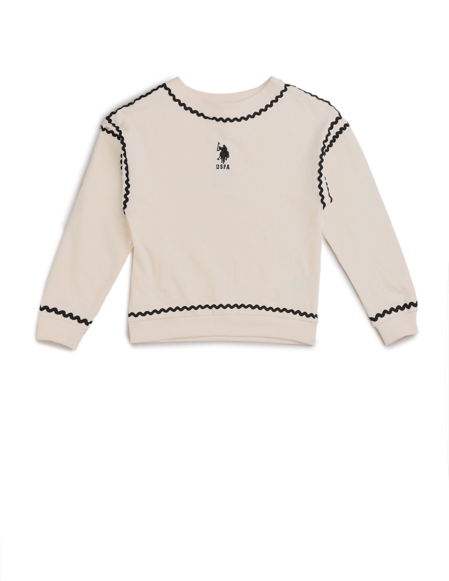 Girls Solid Comfort Fit Sweatshirt Off White - U.S. POLO ASSN. | Large