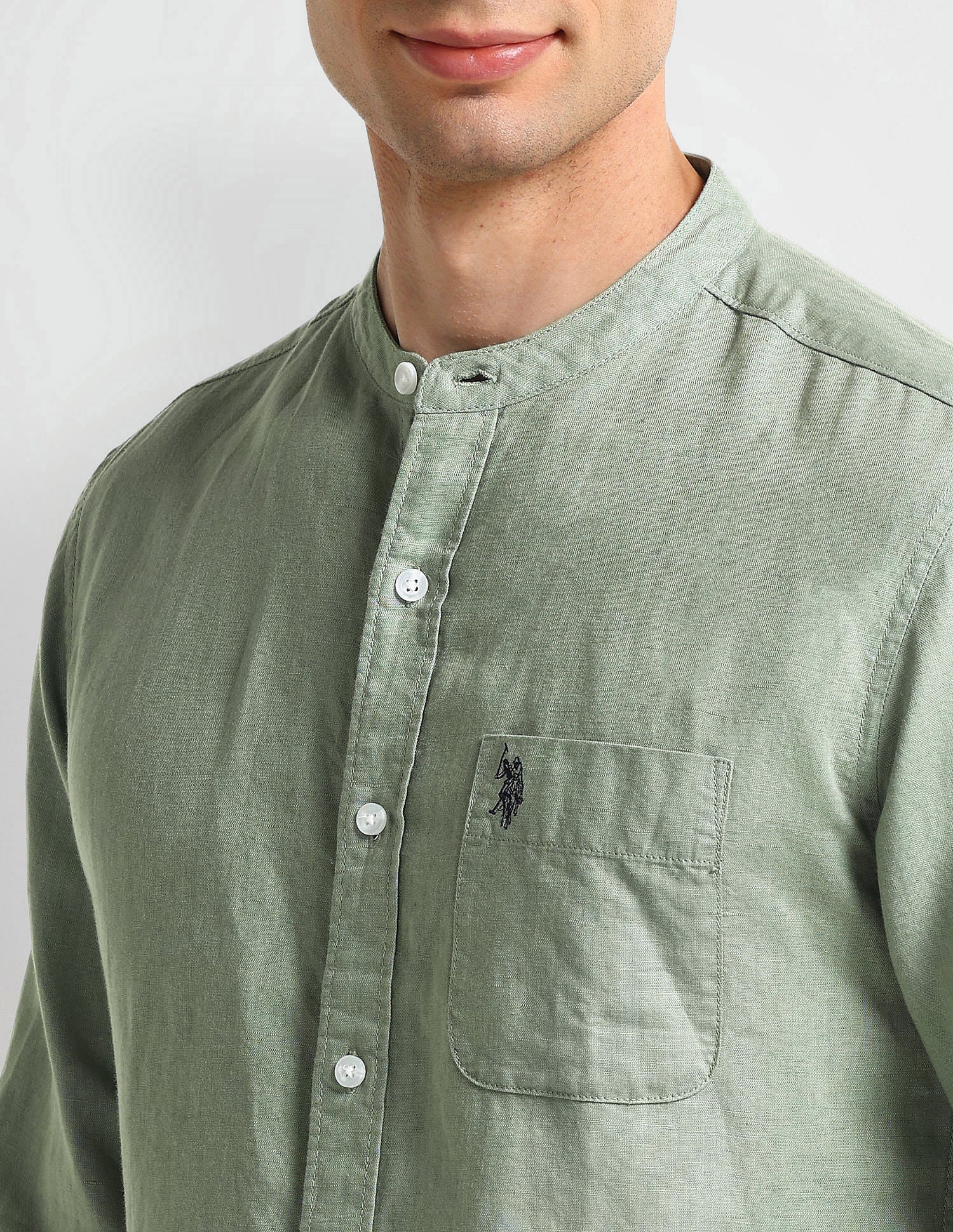 Slim Fit Solid Shirt Olive - U.S. Polo Assn. India | Large