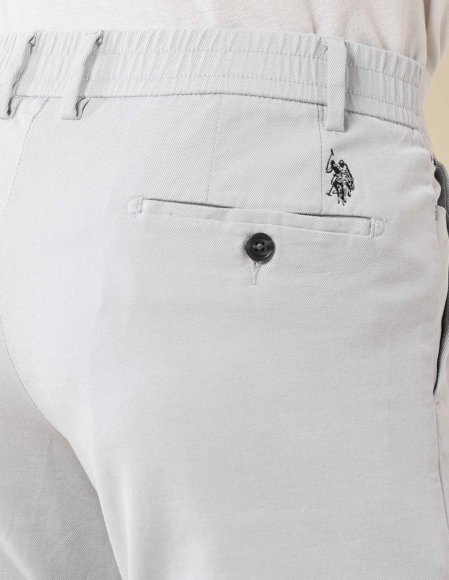 Solid Denver Slim Fit Twill Trousers Light Grey - U.S. Polo Assn. India | Large