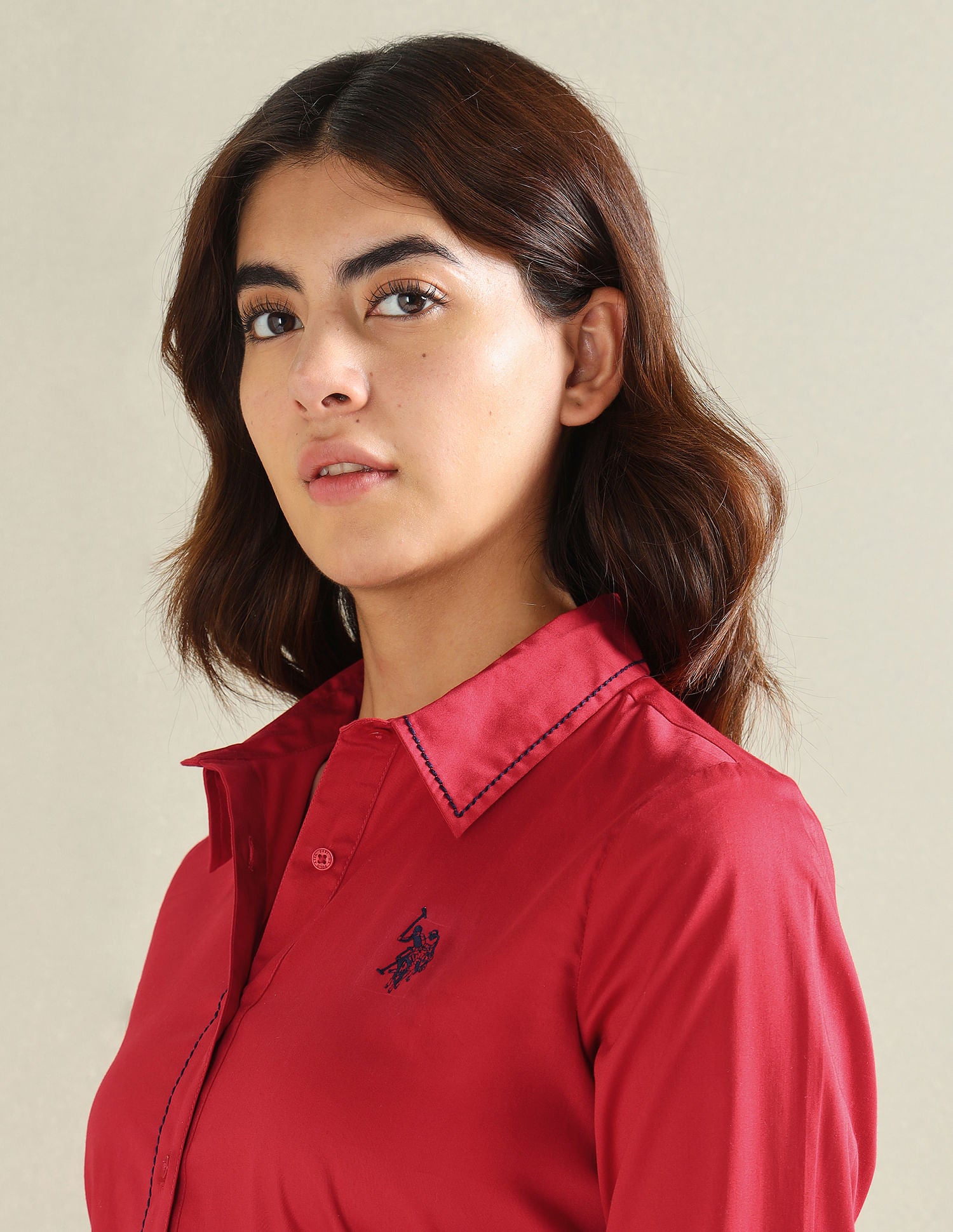 Saddle Stitch Satin Solid Shirt Red - U.S. POLO ASSN. | Large