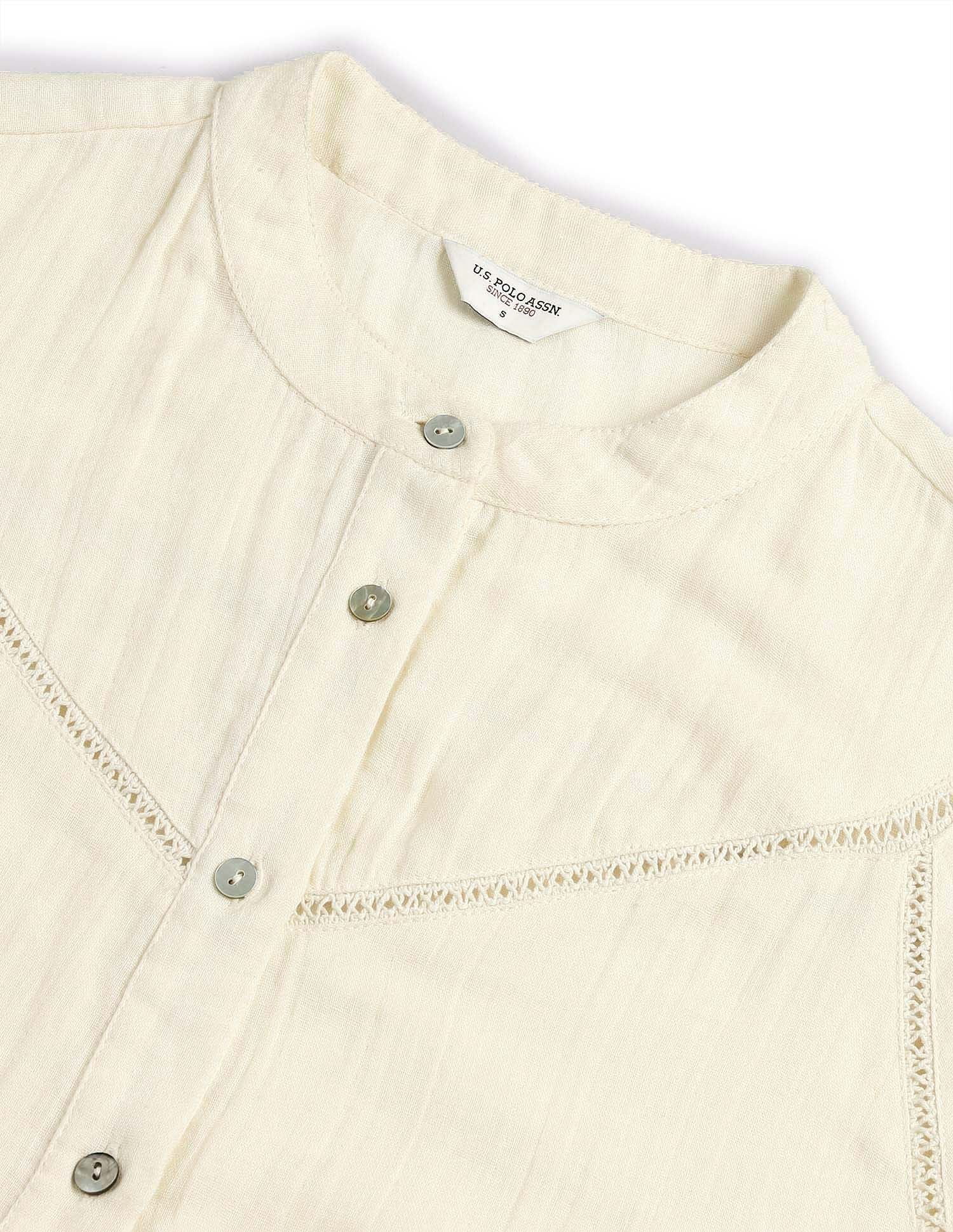 Lace Detailed Solid Shirt Off White - U.S. POLO ASSN. | Large