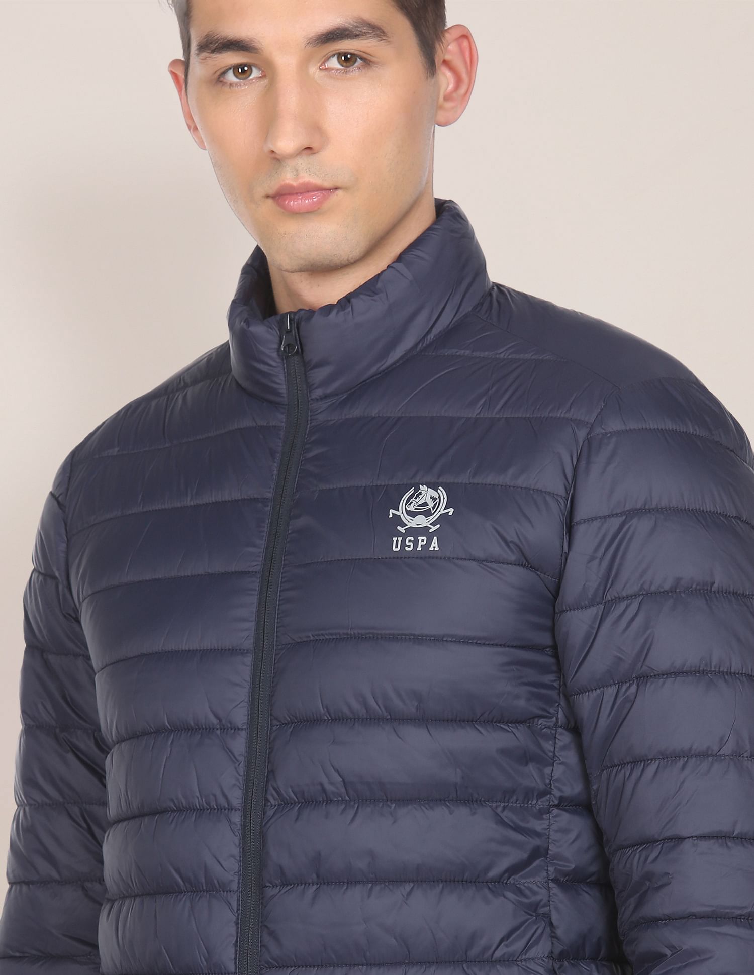 High Neck Nylon Solid Puffer Jacket Navy - U.S. POLO ASSN. | Large