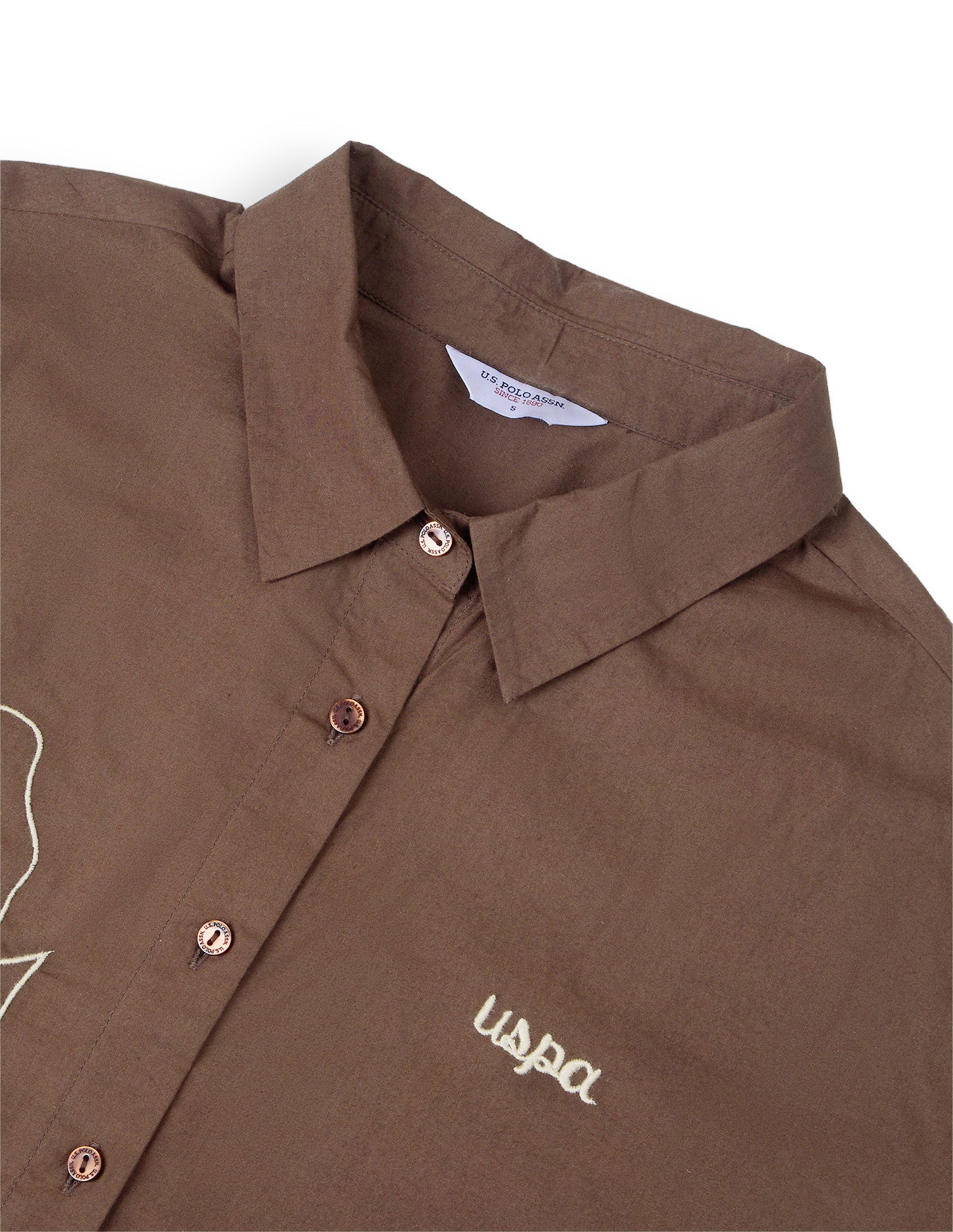 Floral Embroidered Oversized Fit Shirt Brown - U.S. Polo Assn. India | Large