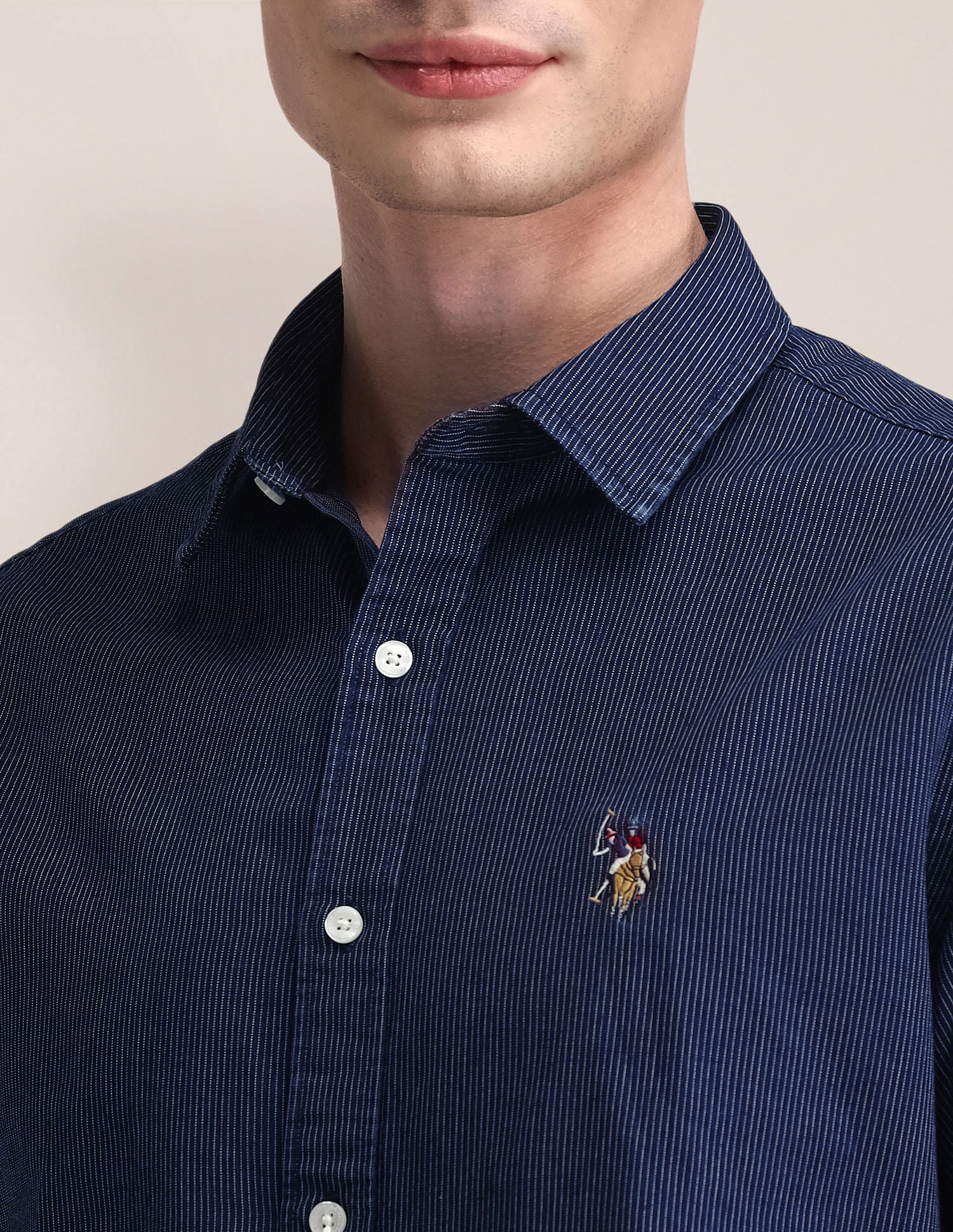 Vertical Striped Regular Fit Shirt Indigo - U.S. Polo Assn. India | Large