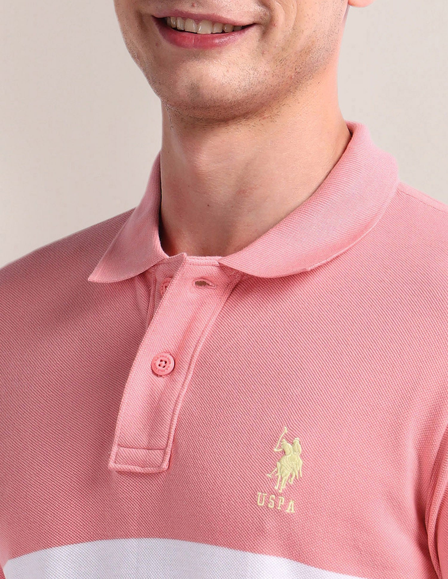 Horizontal Stripe Slim Polo Shirt Pink - U.S. Polo Assn. India | Large