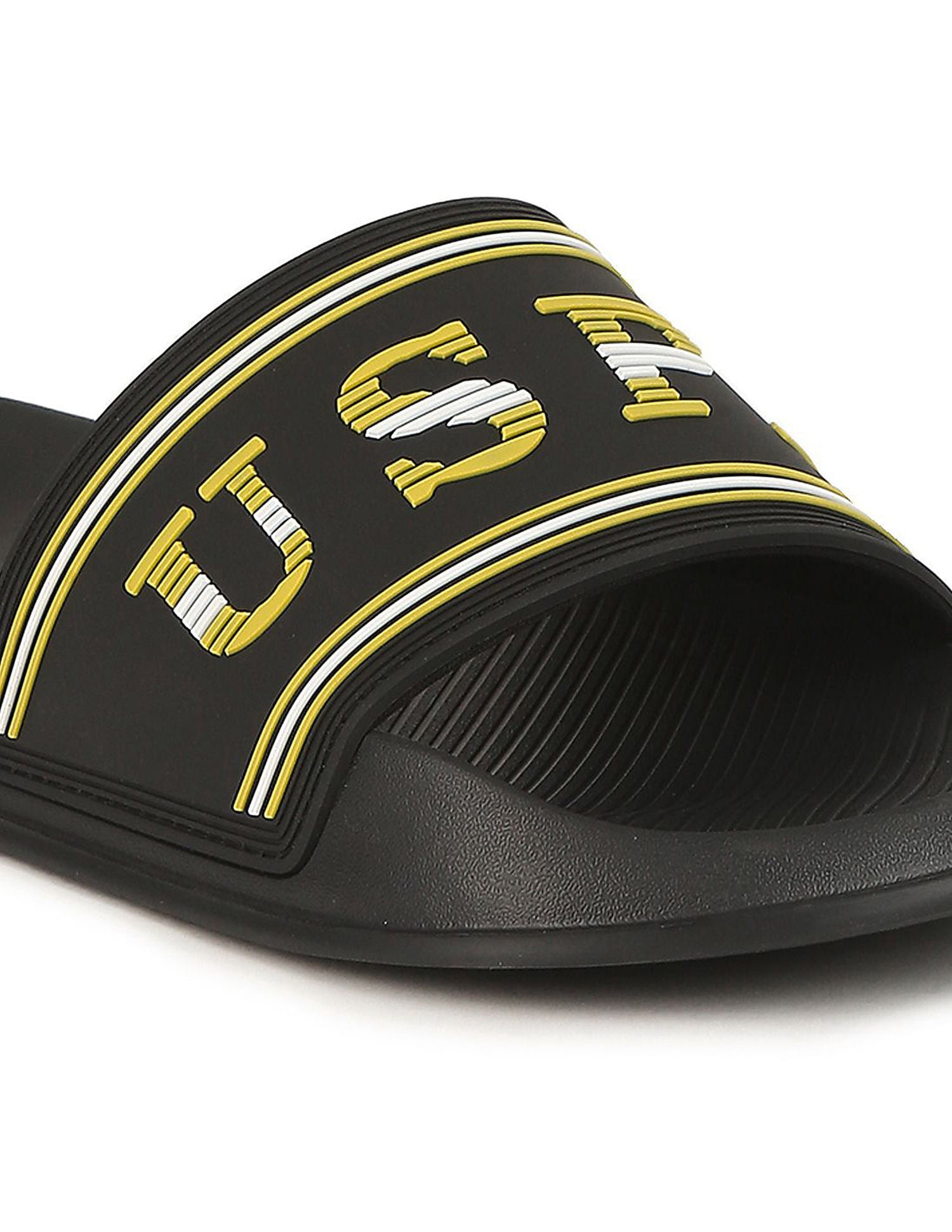 Men Embossed Logo Non-Skid Lightweight Nordin Slides Black - U.S. Polo Assn. India | Large