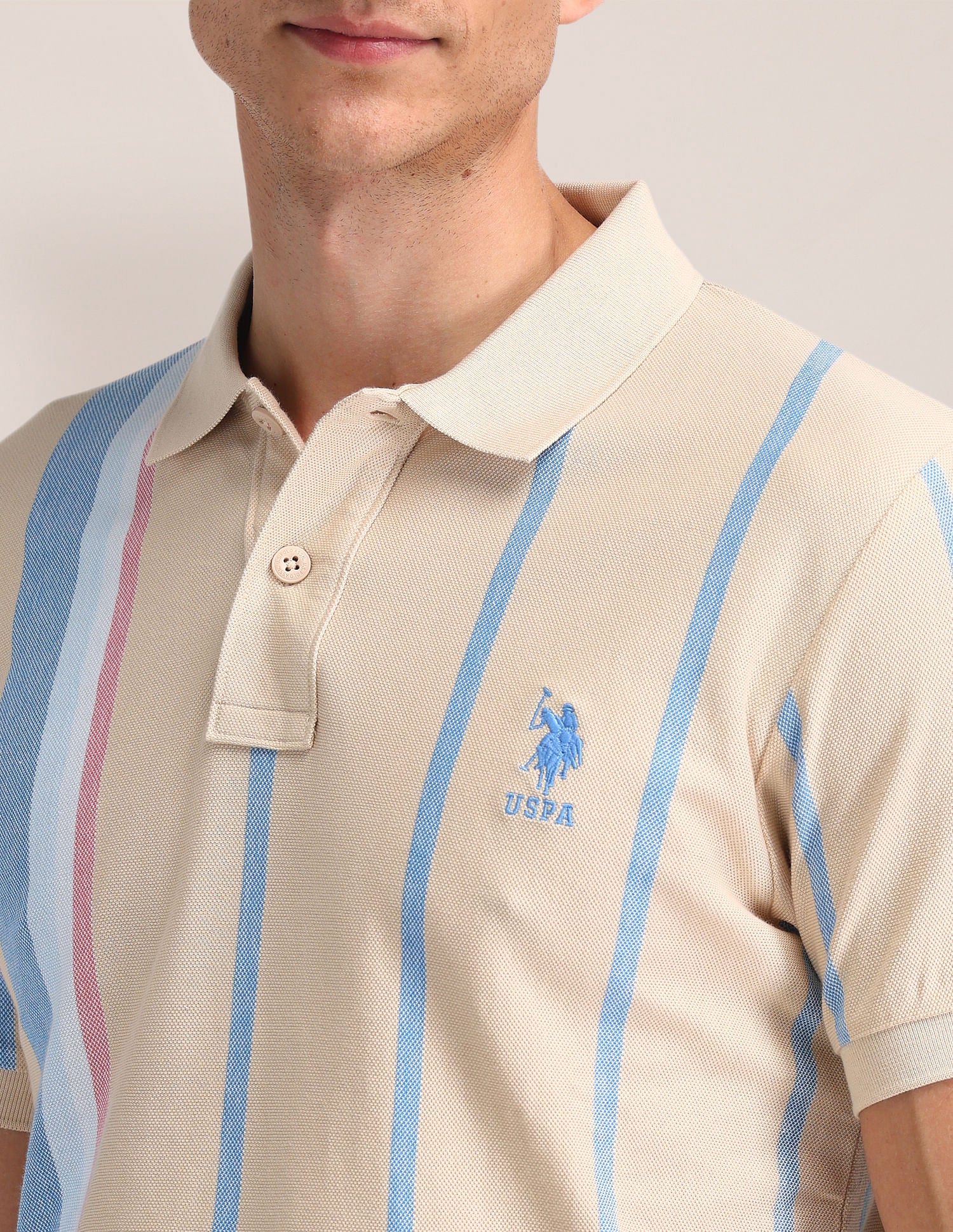 Slim Fit Striped Polo Shirt Beige - U.S. Polo Assn. India | Large