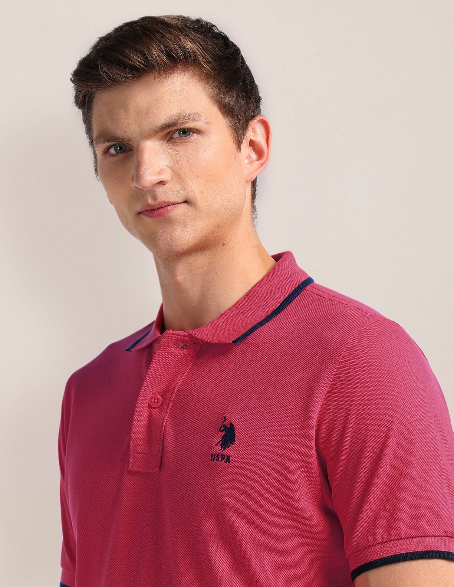 Pure Cotton Slim Fit Polo Shirt Dark Pink - U.S. Polo Assn. India | Large