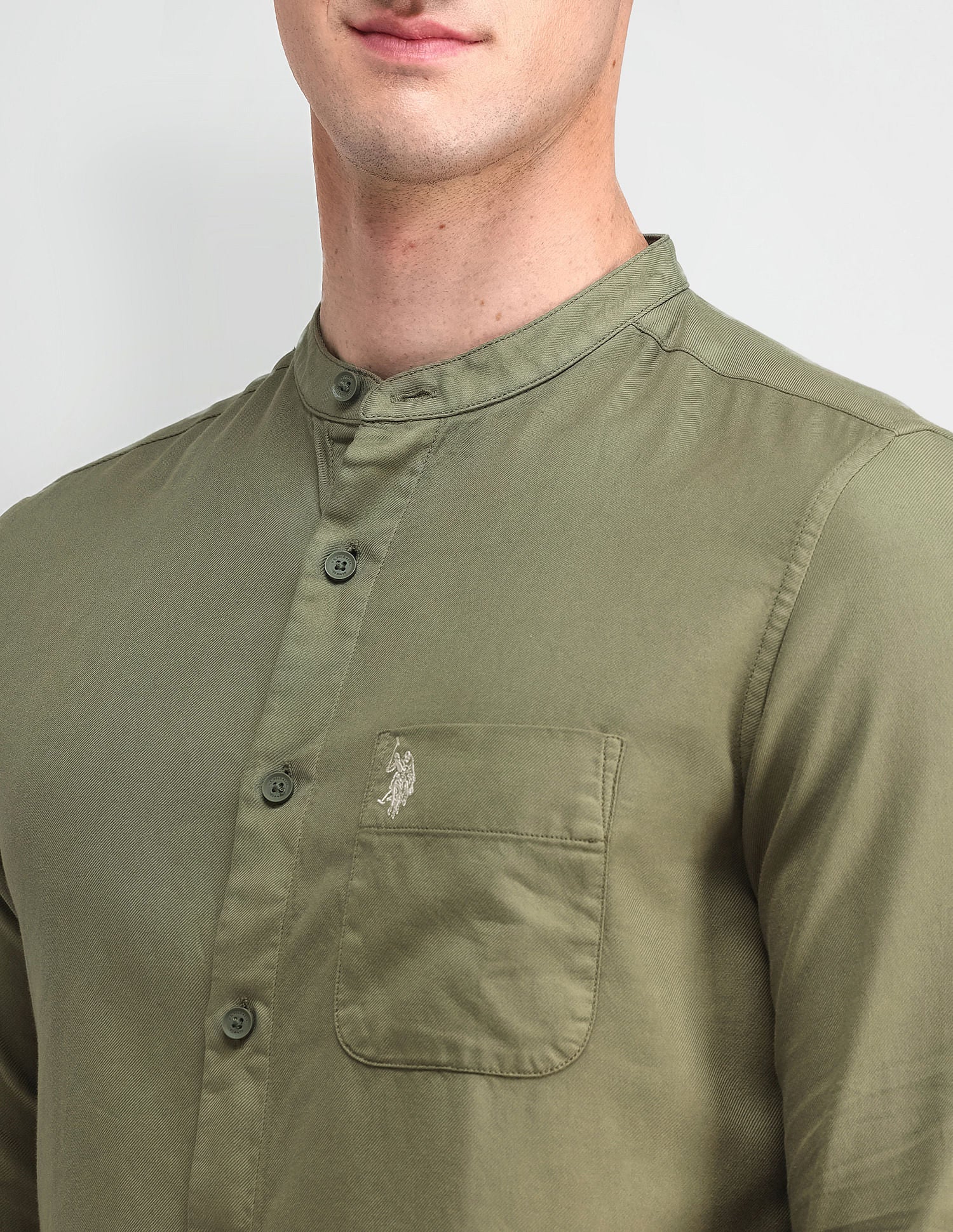 Mandarin Collar Slim Fit Shirt Green - U.S. Polo Assn. India | Large
