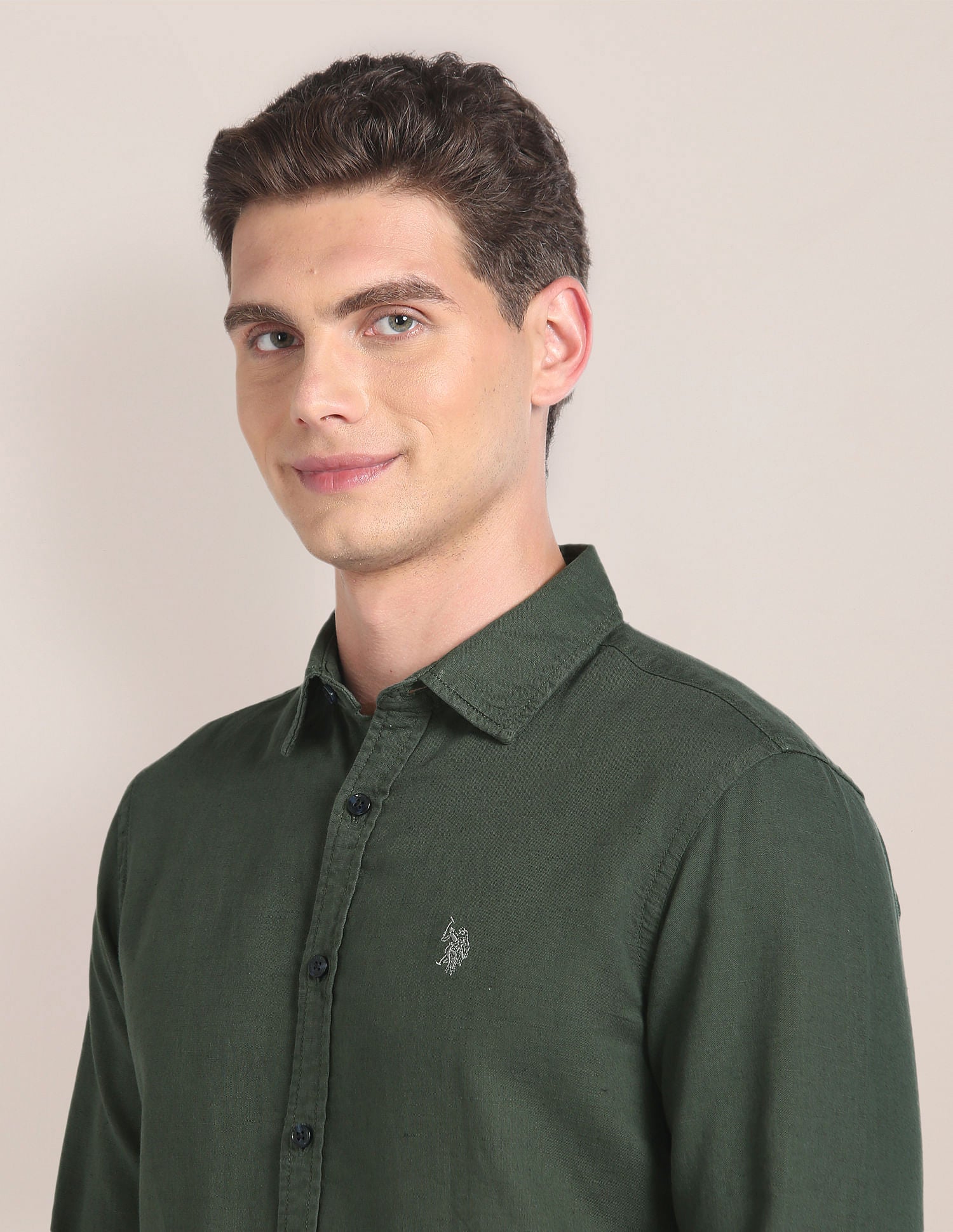 Linen Tailored Fit Shirt Olive - U.S. POLO ASSN. | Large