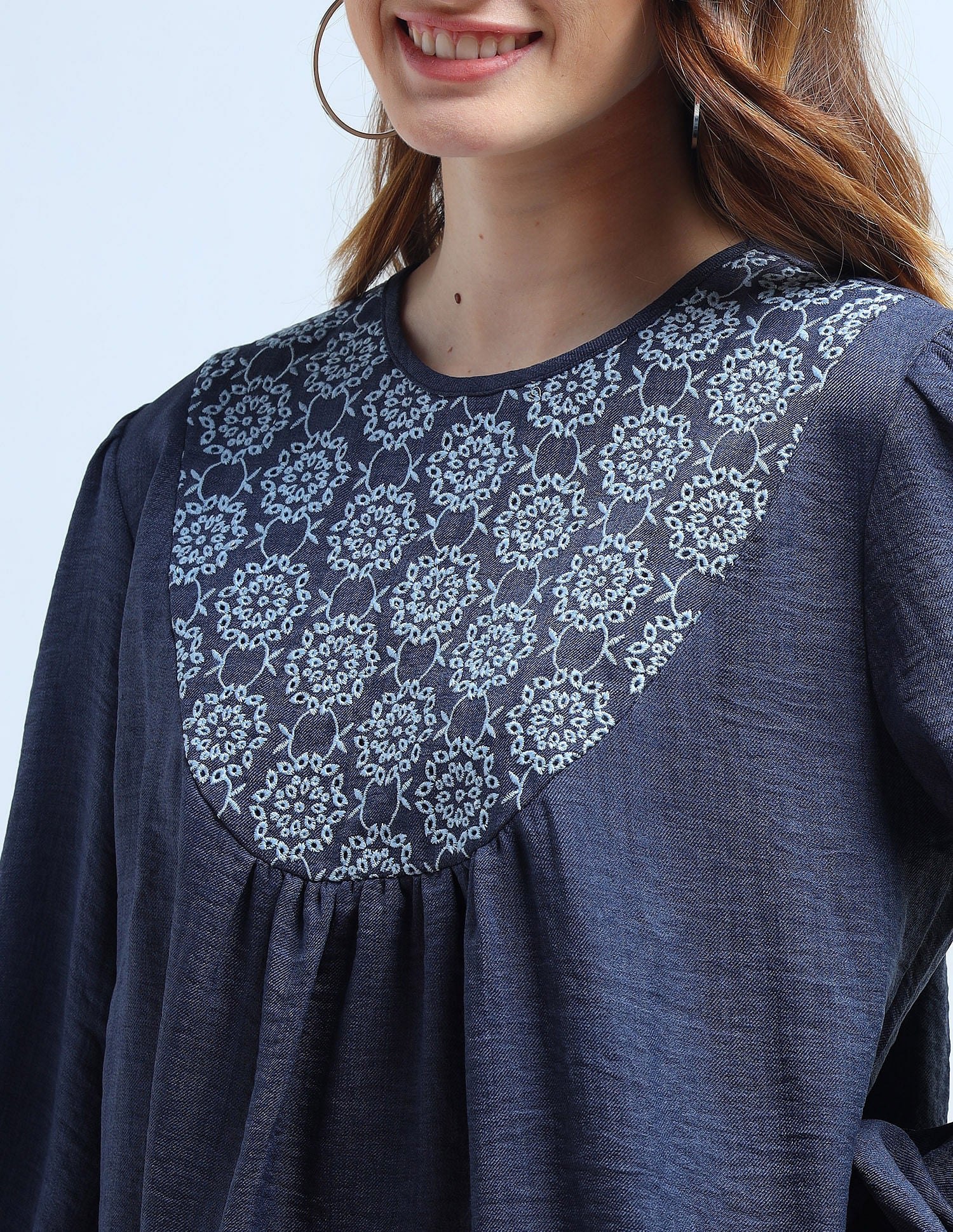 Loose Fit Yoke Embroidered Top Blue - U.S. POLO ASSN. | Large