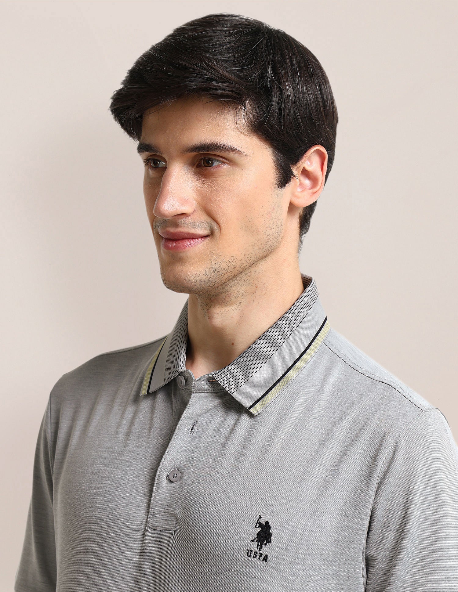 Slim Fit Heathered Polo Shirt Light Grey - U.S. Polo Assn. India | Large