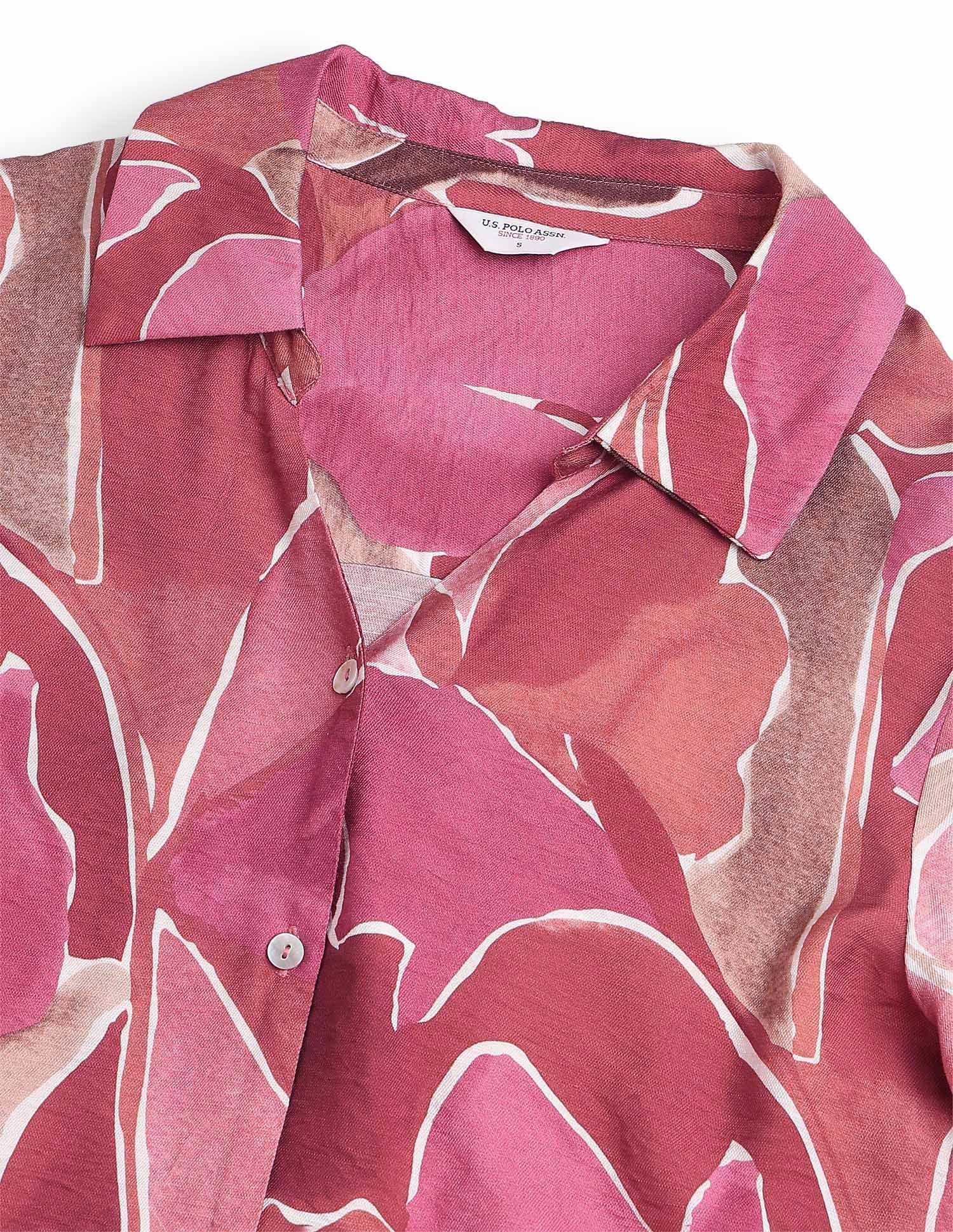 Abstract Printed V-Neck Collar Shirt Maroon - U.S. Polo Assn. India | Large