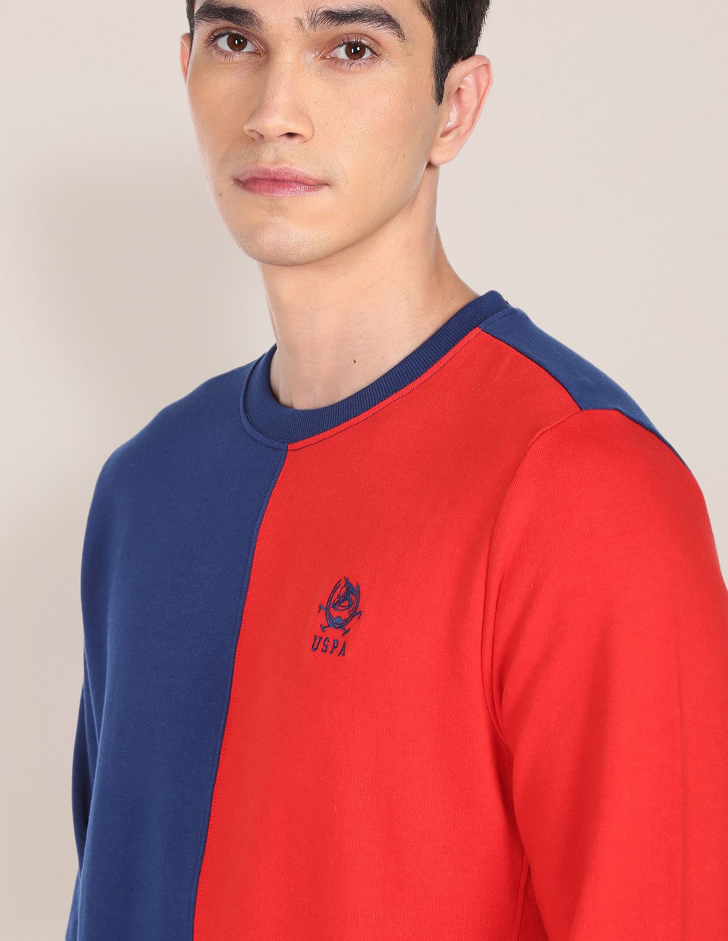 Colour Block Long Sleeve Sweatshirt Navy and Red - U.S. POLO ASSN. | Large