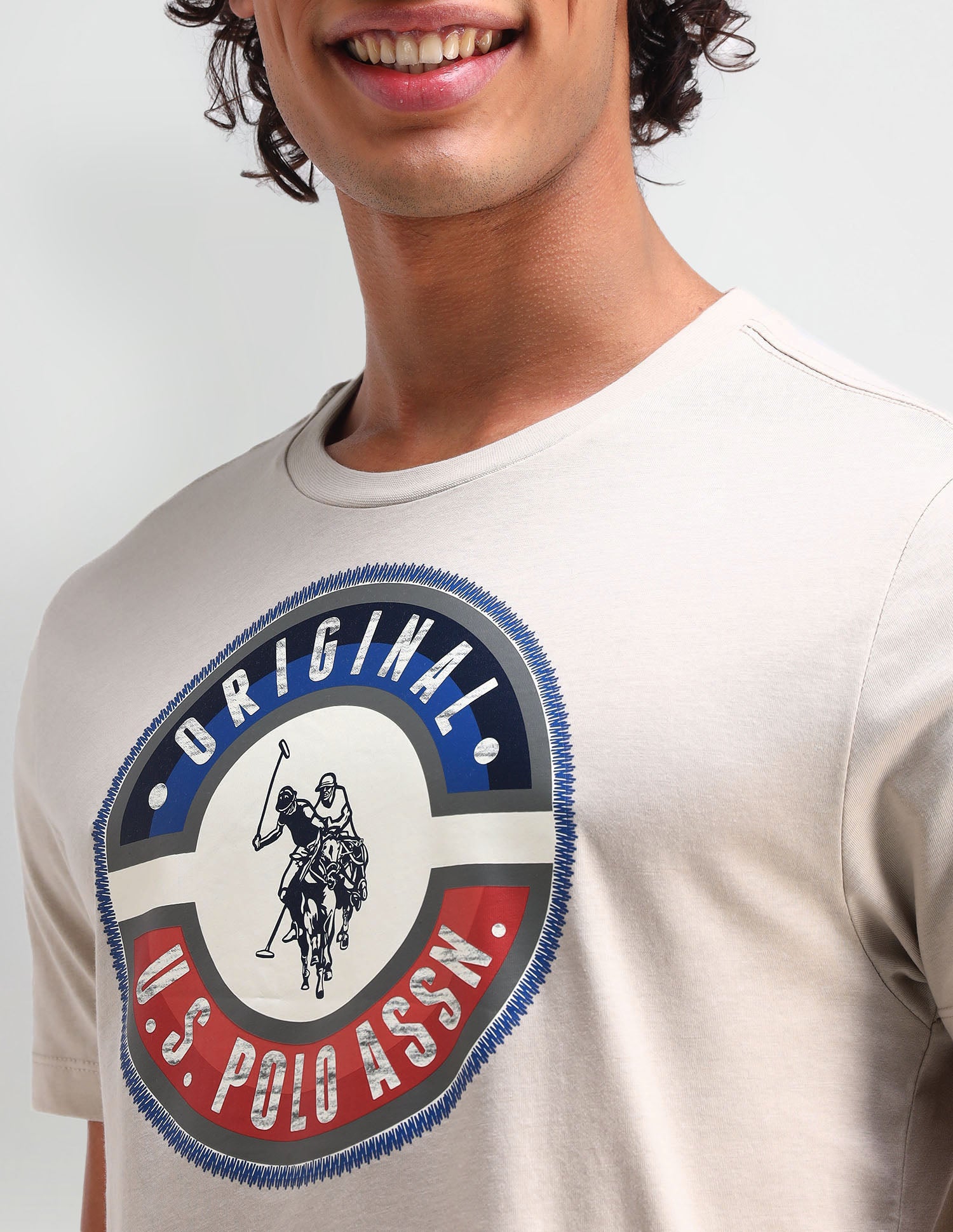 Brand Printed Muscle Fit T-Shirt Beige - U.S. Polo Assn. India | Large
