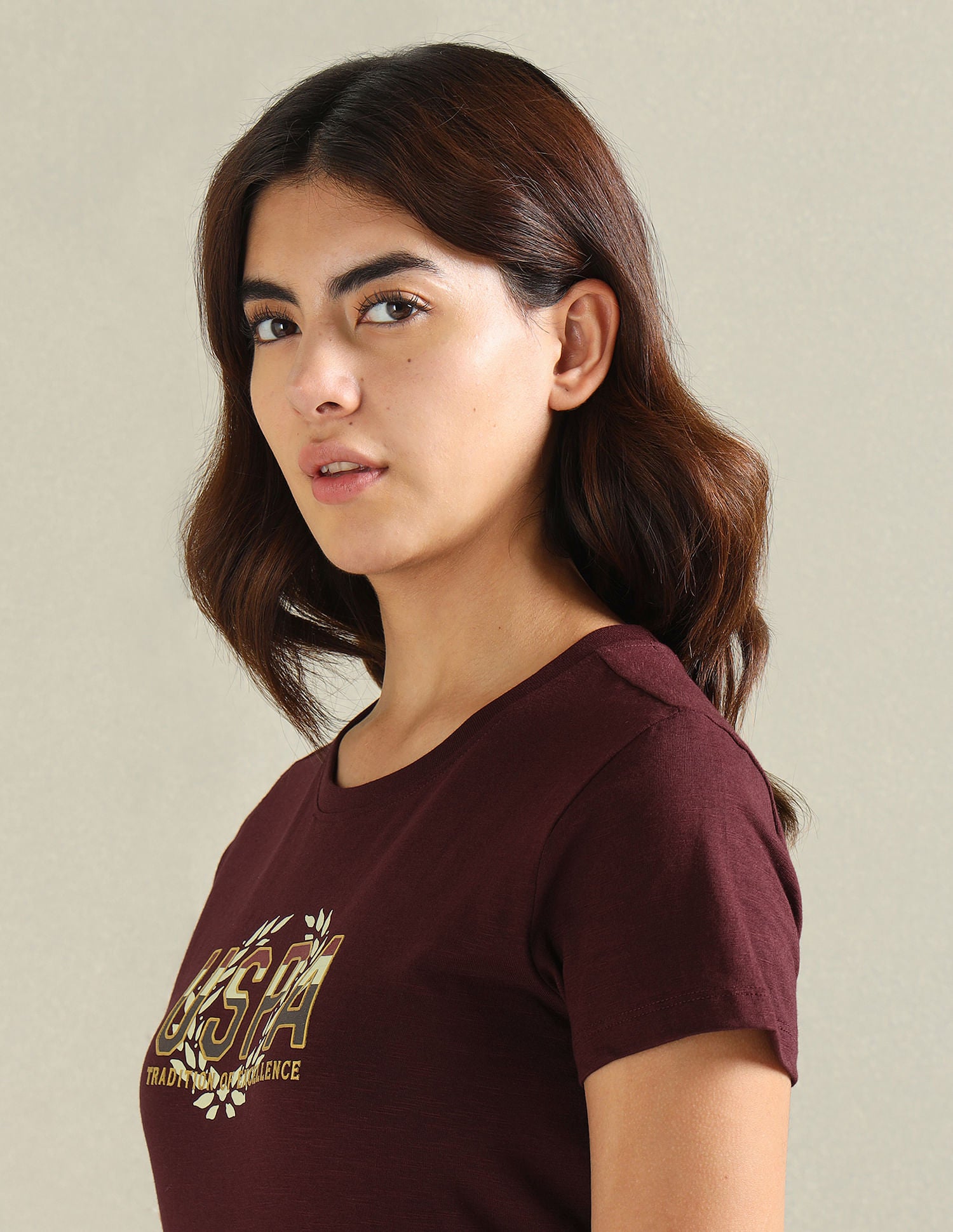 Brand Print Cotton Slub T-Shirt Maroon - U.S. POLO ASSN. | Large