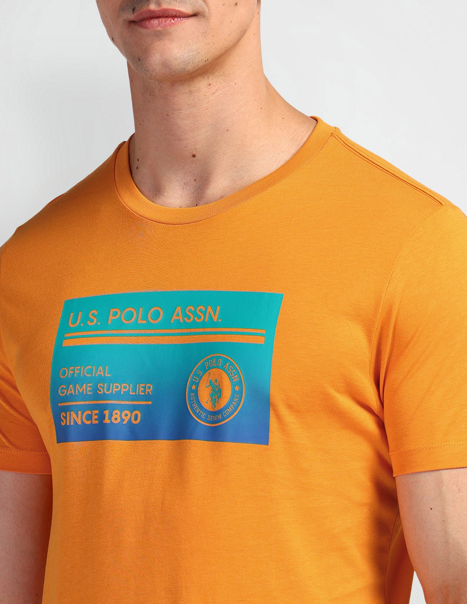 Brand Print Muscle Fit T-Shirt Orange - U.S. Polo Assn. India | Large