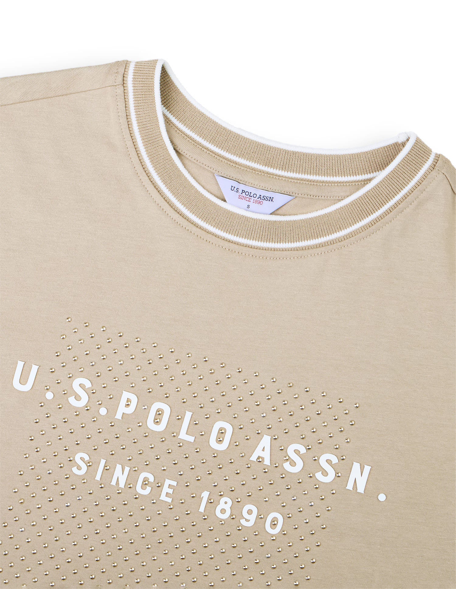 Brand Embossed Boxy Fit Studded T-Shirt Ecru - U.S. Polo Assn. India | Large