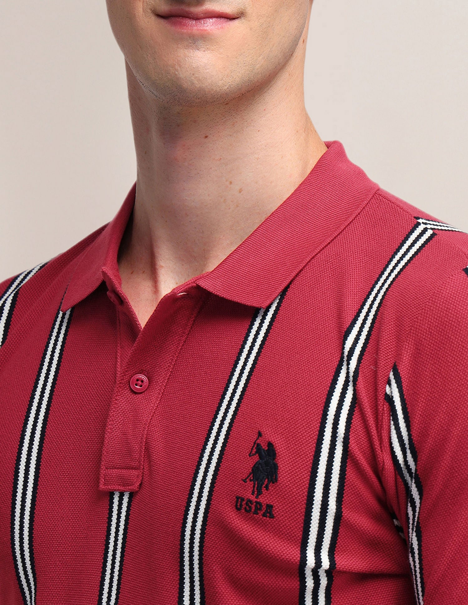 Slim Fit Striped Polo Shirt Red - U.S. Polo Assn. India | Large