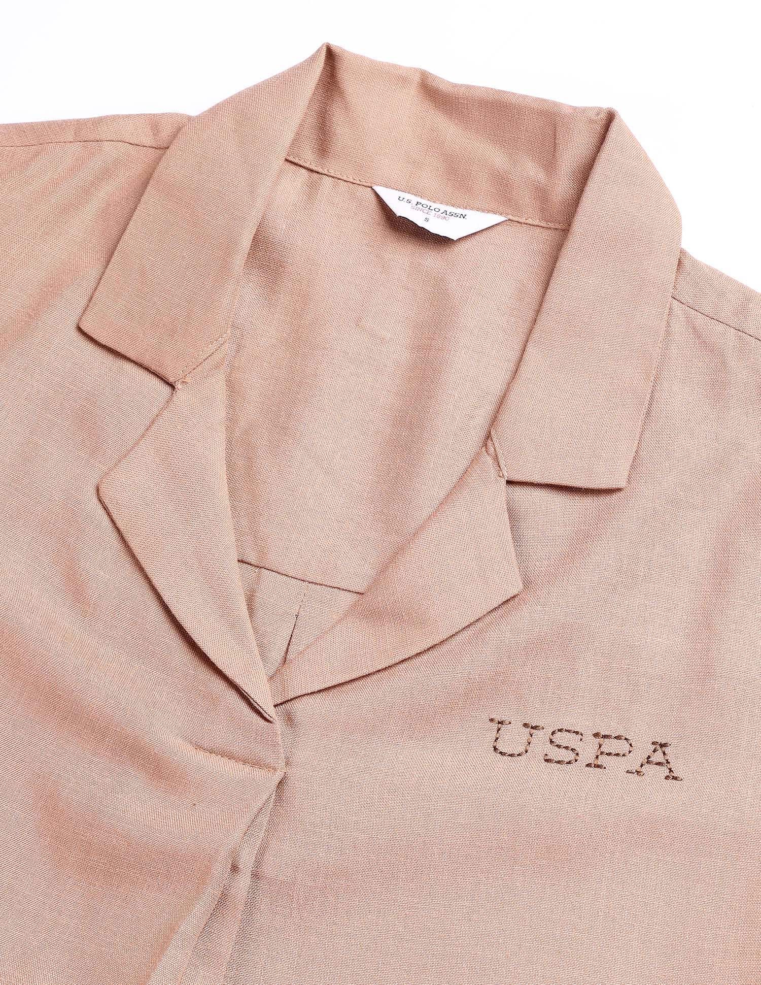 Notched Lapel Pleated Shirt Peach - U.S. POLO ASSN. | Large