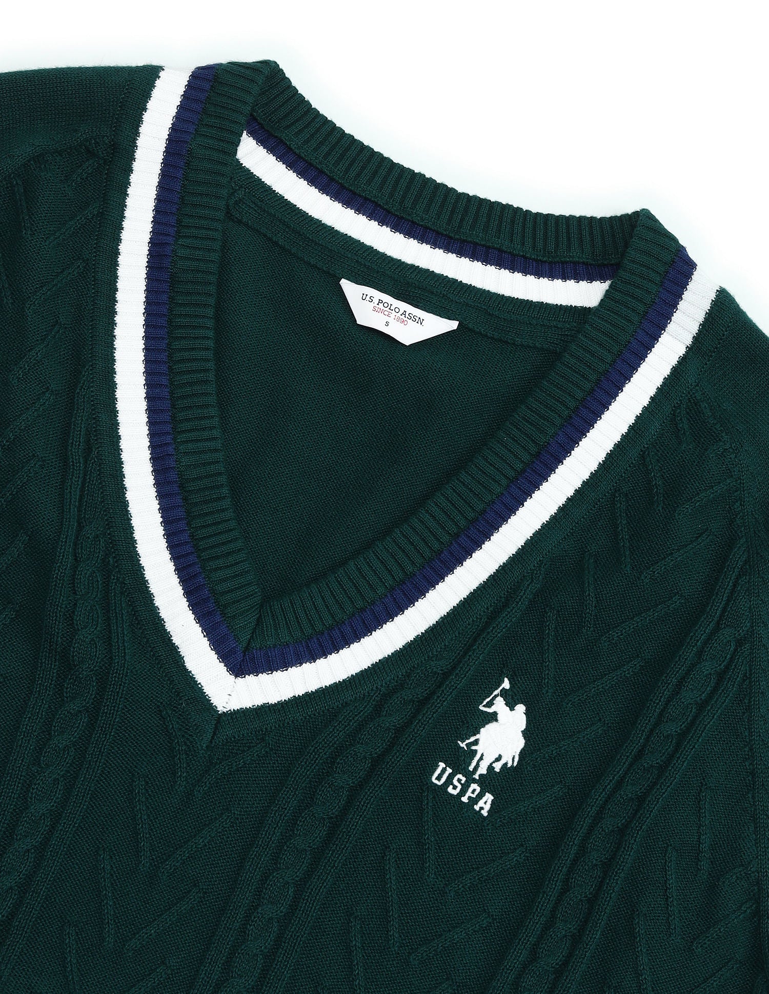 Raglan Sleeves Cable Knit Sweater Green - U.S. Polo Assn. India | Large