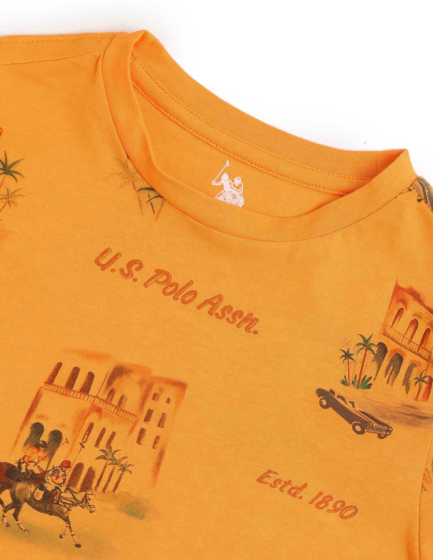 Boys Brand Printed Regular Fit T-Shirt Orange - U.S. POLO ASSN. | Large