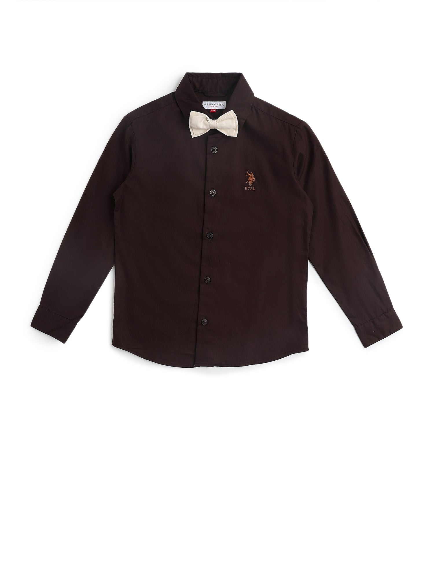 Boys Dobby Regular Fit Shirt Brown - U.S. POLO ASSN. | Large