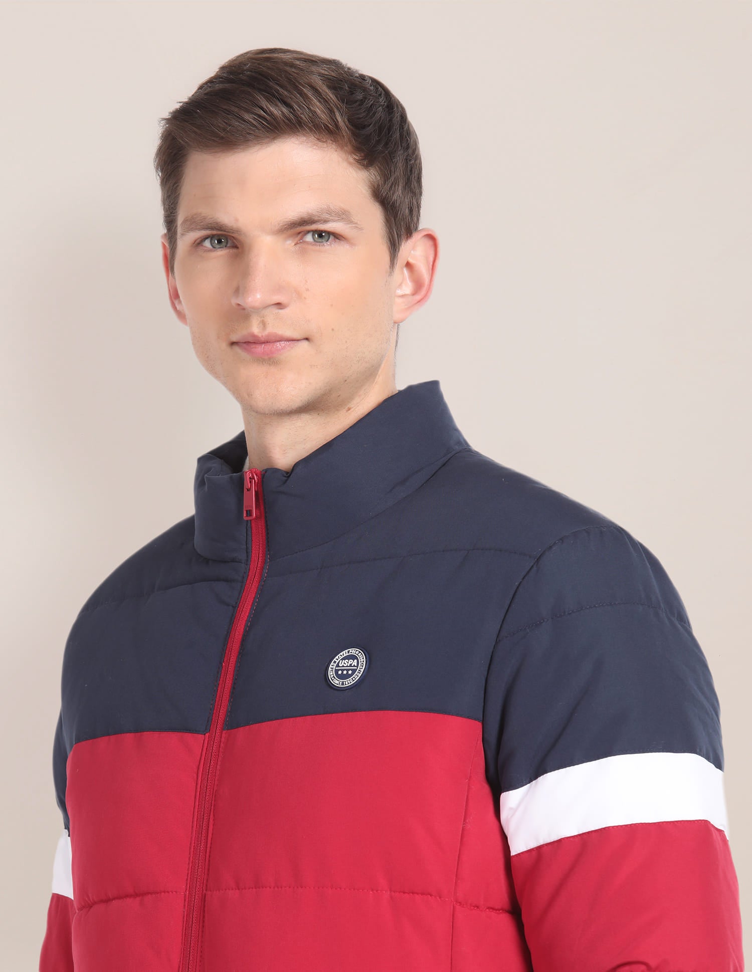 High Neck Colour Block Jacket Navy and Red - U.S. Polo Assn. India | Large