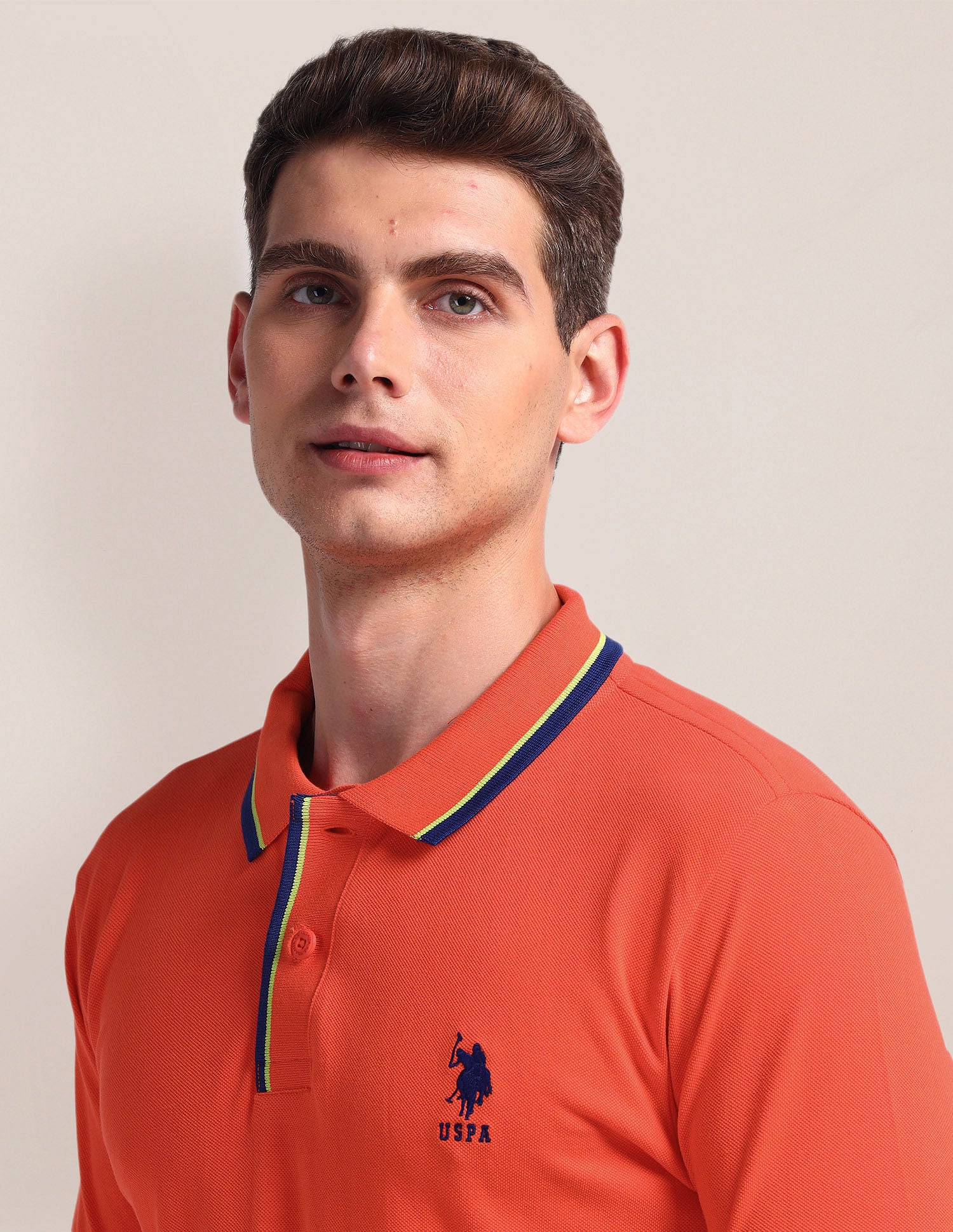 Tipped Collar Slim Polo Shirt Orange - U.S. Polo Assn. India | Large