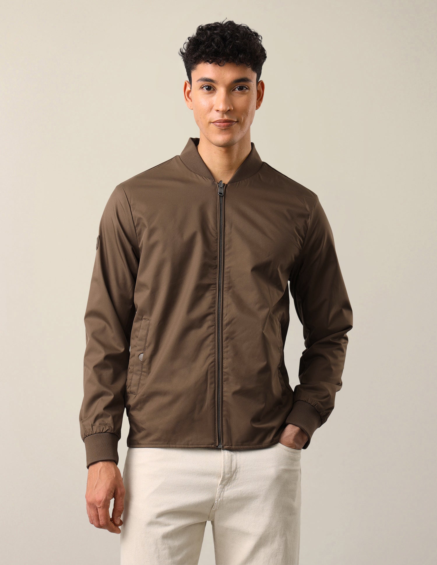 Vertical Striped Regular Fit Bomber Jacket Brown - U.S. Polo Assn. India | Large