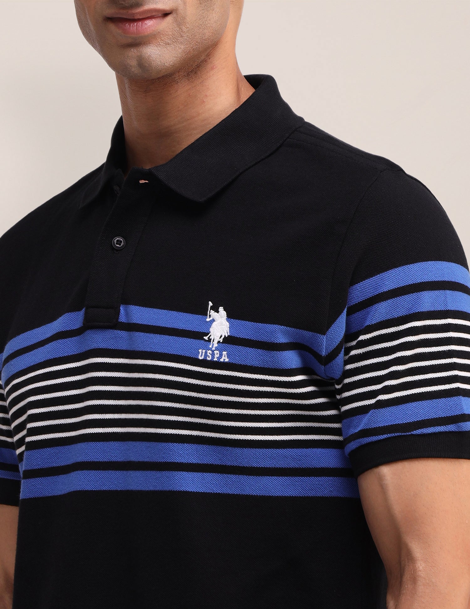 Horizontal Striped Cotton Polo Shirt Black - U.S. Polo Assn. India | Large