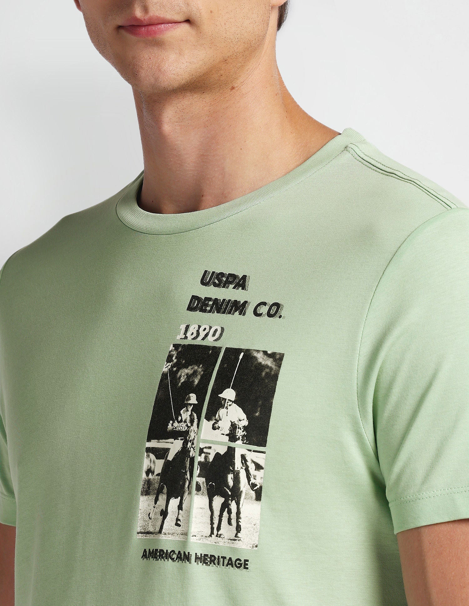 Brand Print Muscle Fit T-Shirt Light Green - U.S. Polo Assn. India | Large