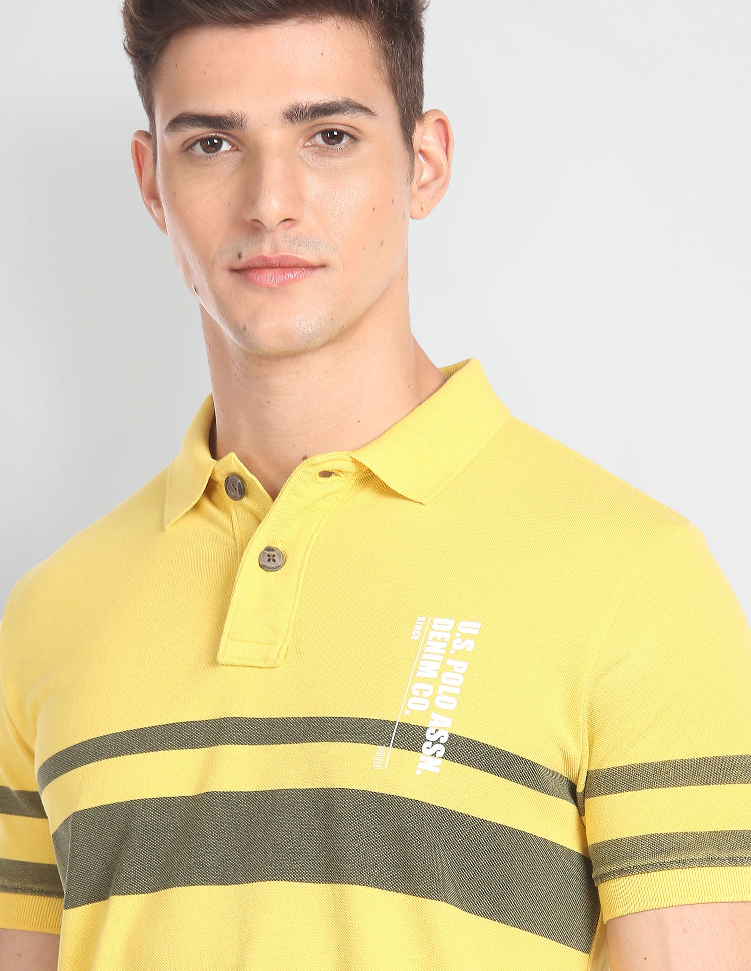 Horizontal Stripe Slim Fit Polo Shirt Mustard - U.S. POLO ASSN. | Large