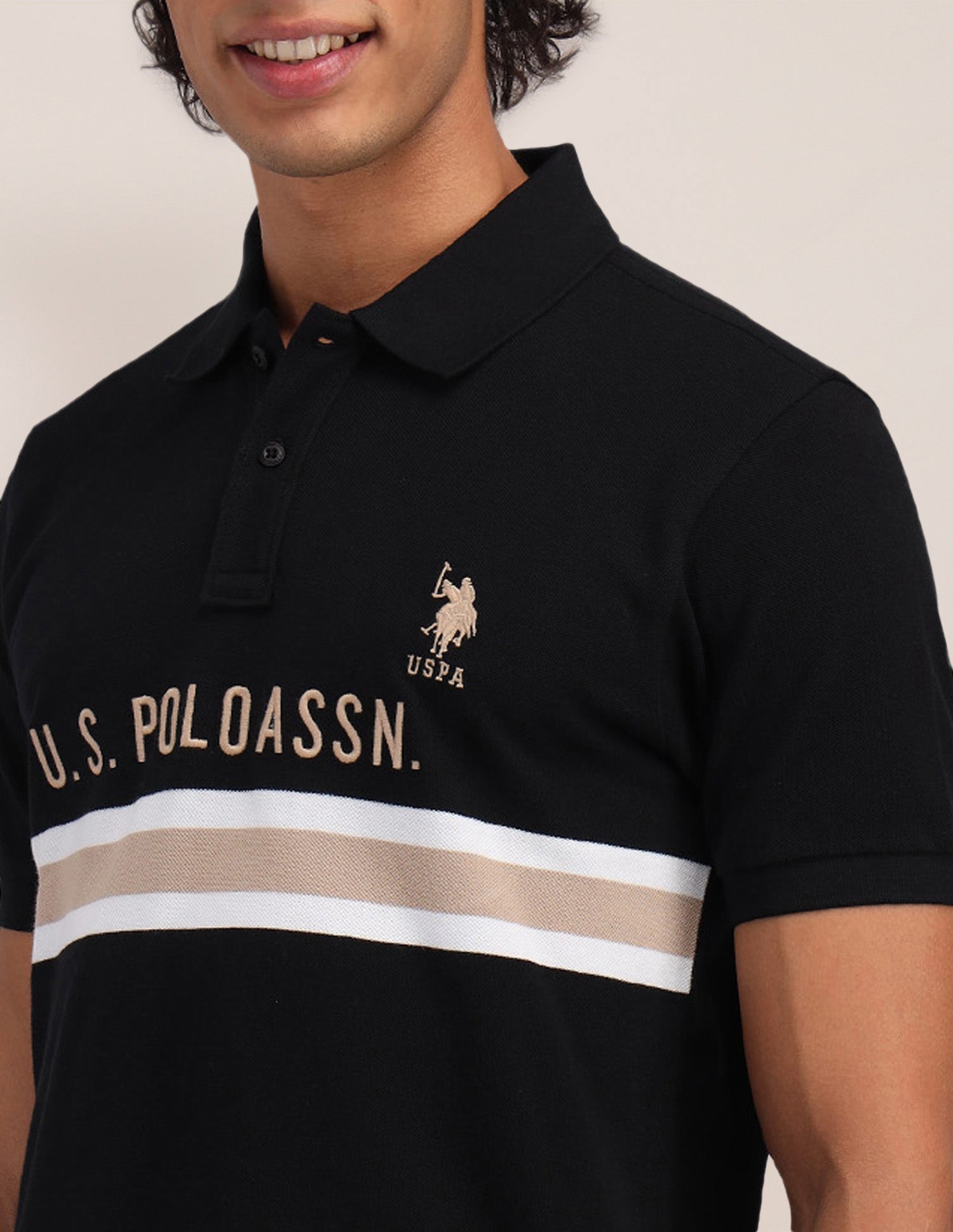 Horizontal Striped Cotton Polo Shirt Black - U.S. Polo Assn. India | Large