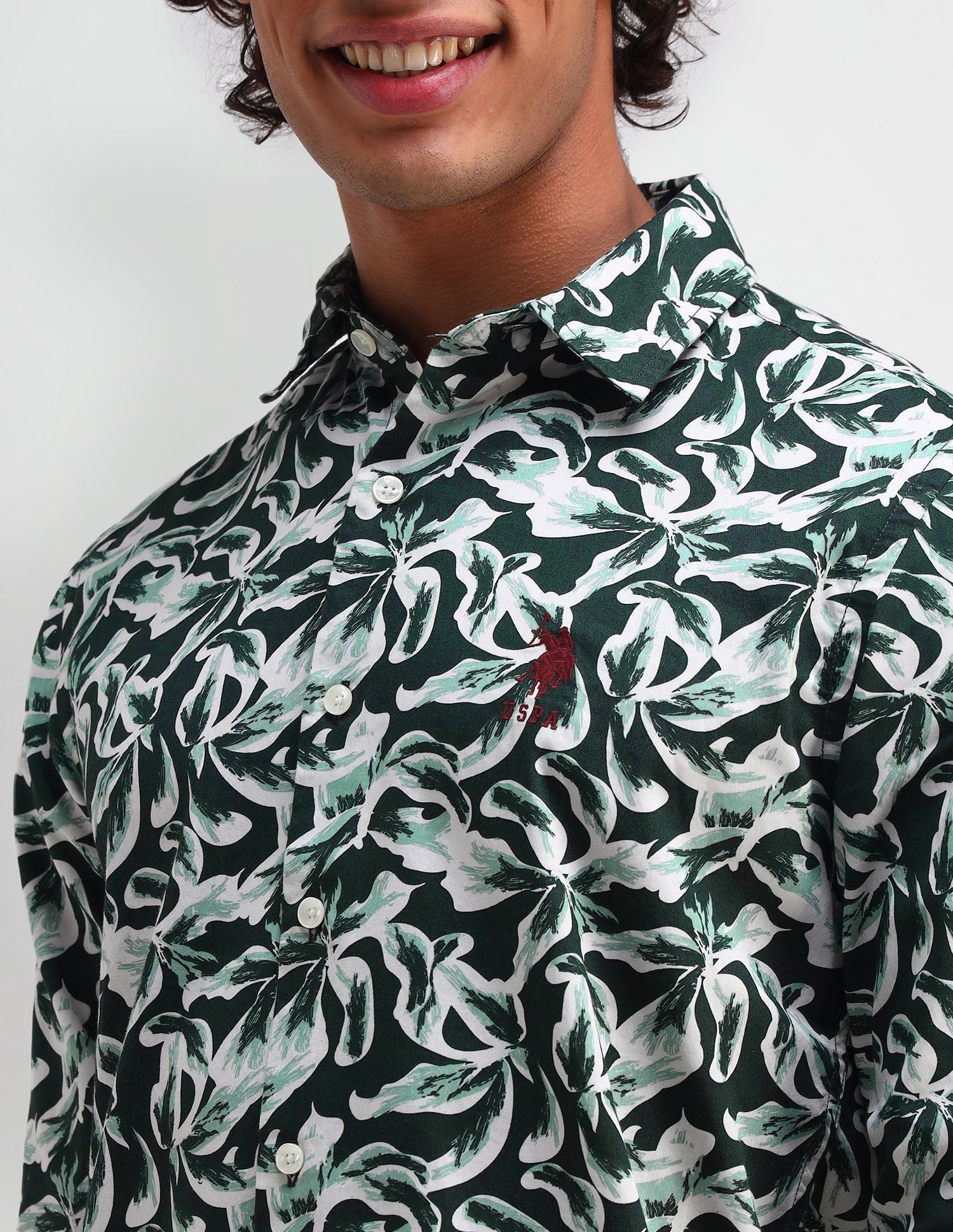 Floral Pattern Twill Shirt Brown - U.S. Polo Assn. India | Large