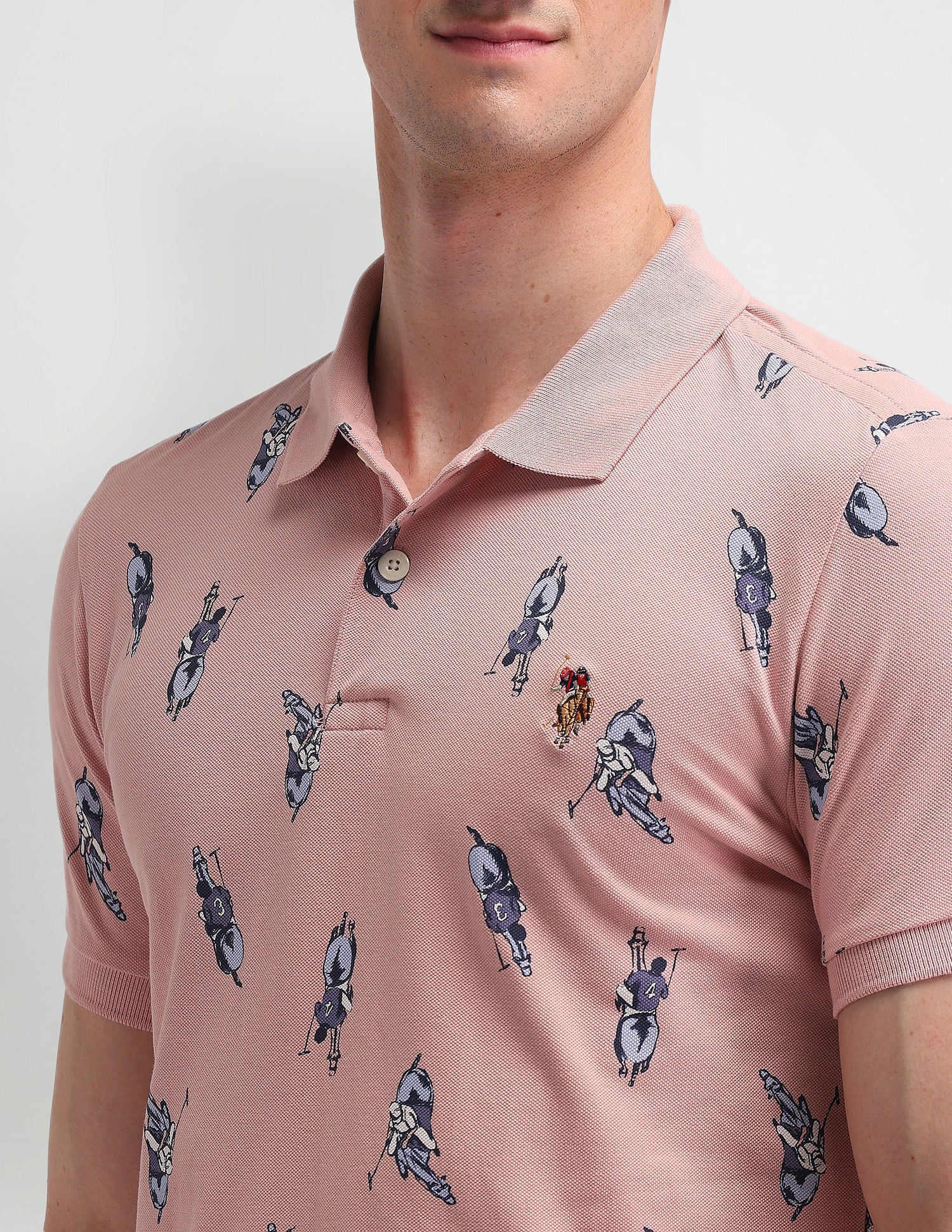 Muscle Fit Printed Polo Shirt Pink - U.S. Polo Assn. India | Large