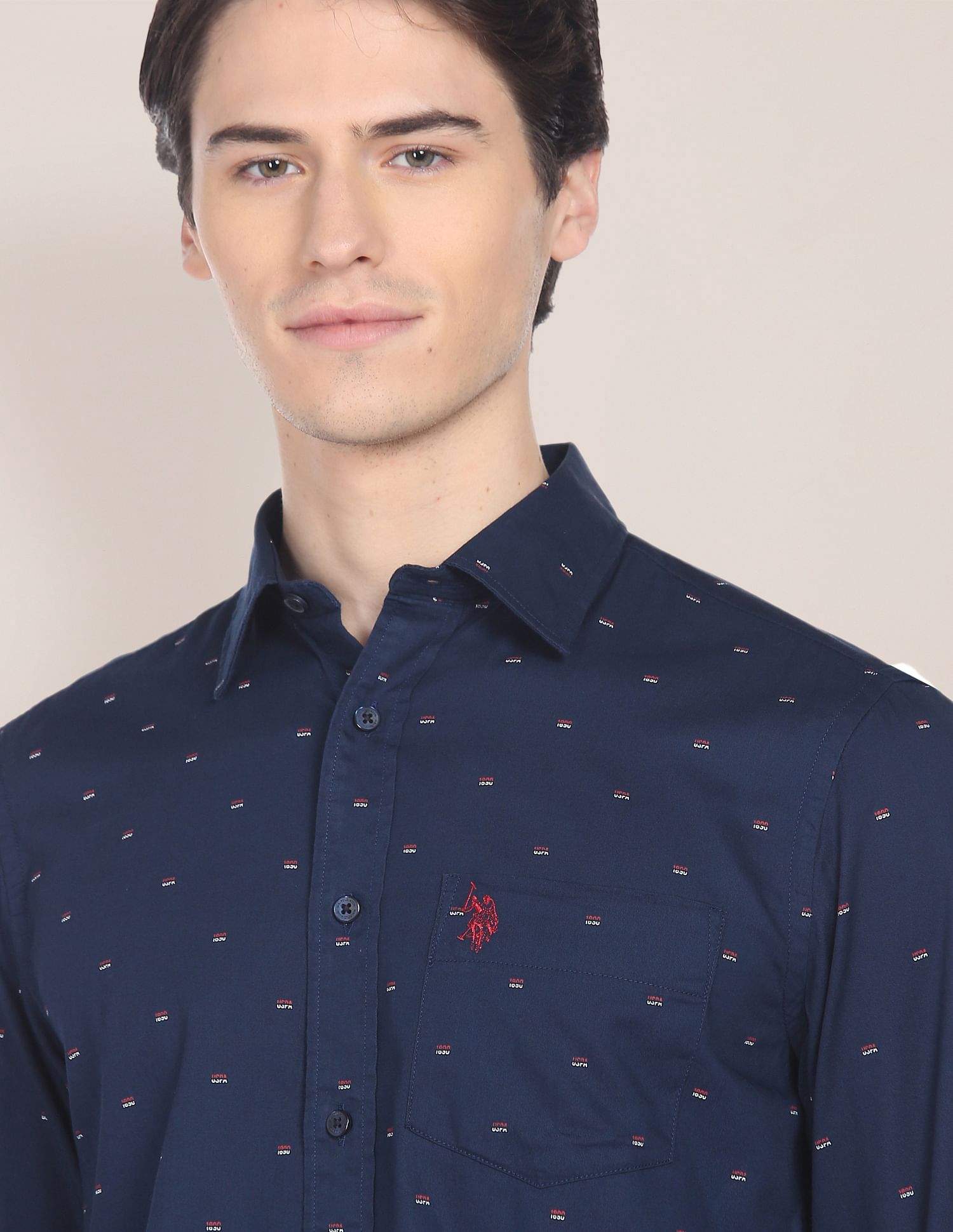 Brand Print Twill  Shirt Navy - U.S. Polo Assn. India | Large