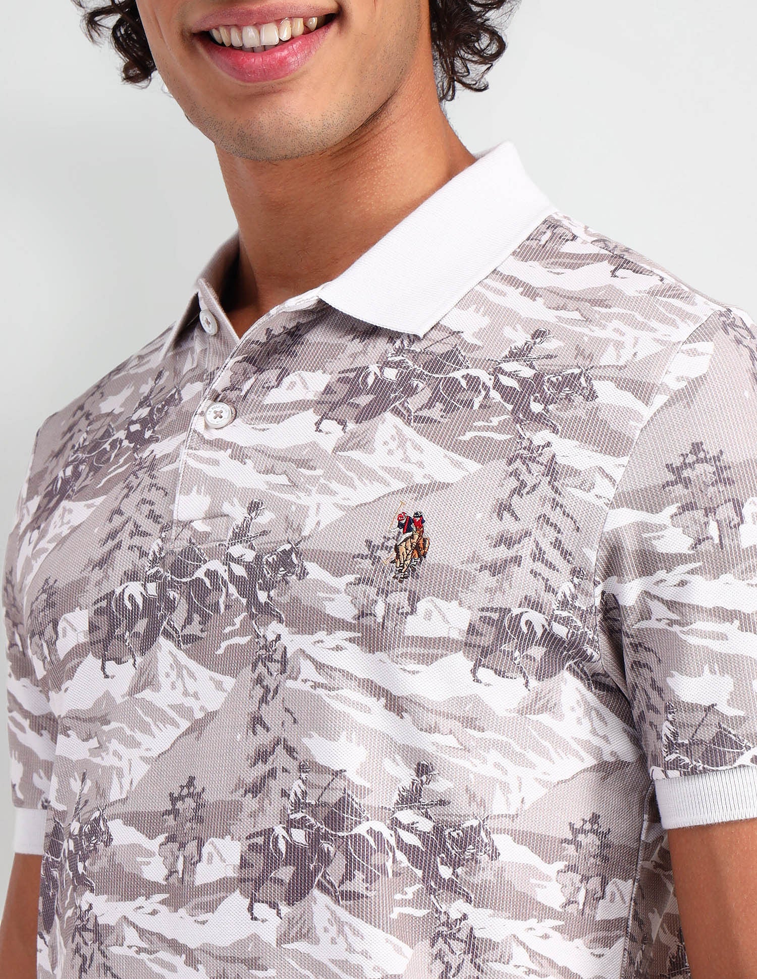 Muscle Fit All Over Polo Shirt Beige - U.S. POLO ASSN. | Large