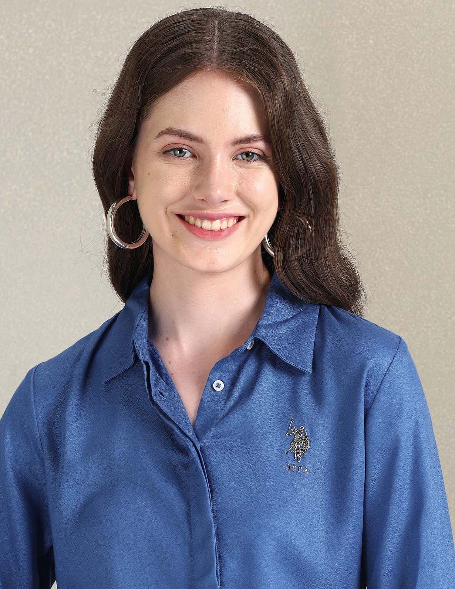 Metallic Logo Solid Shirt Blue - U.S. POLO ASSN. | Large