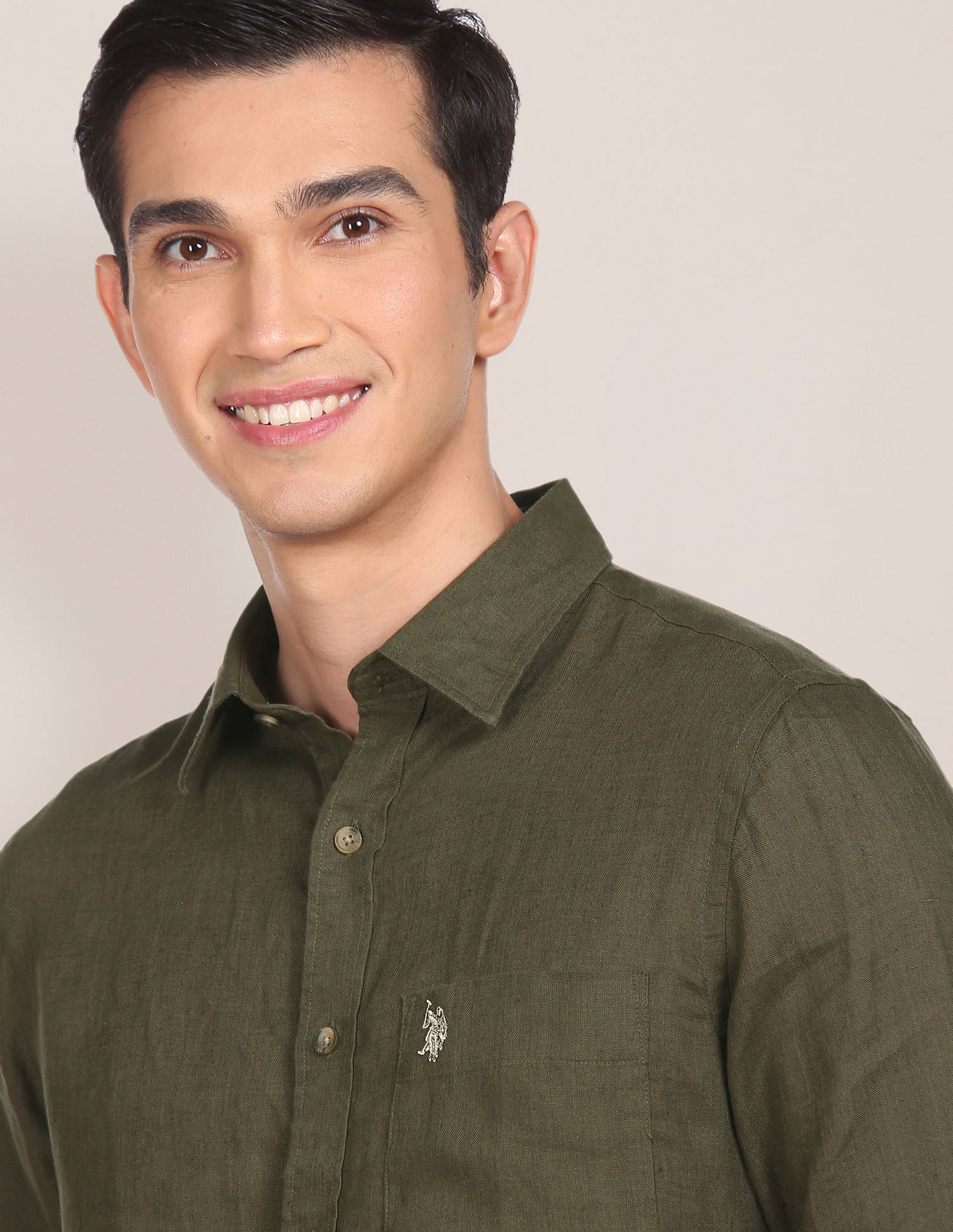 Men Olive Chest Pocket Solid Casual Shirt Olive - U.S. POLO ASSN. | Large