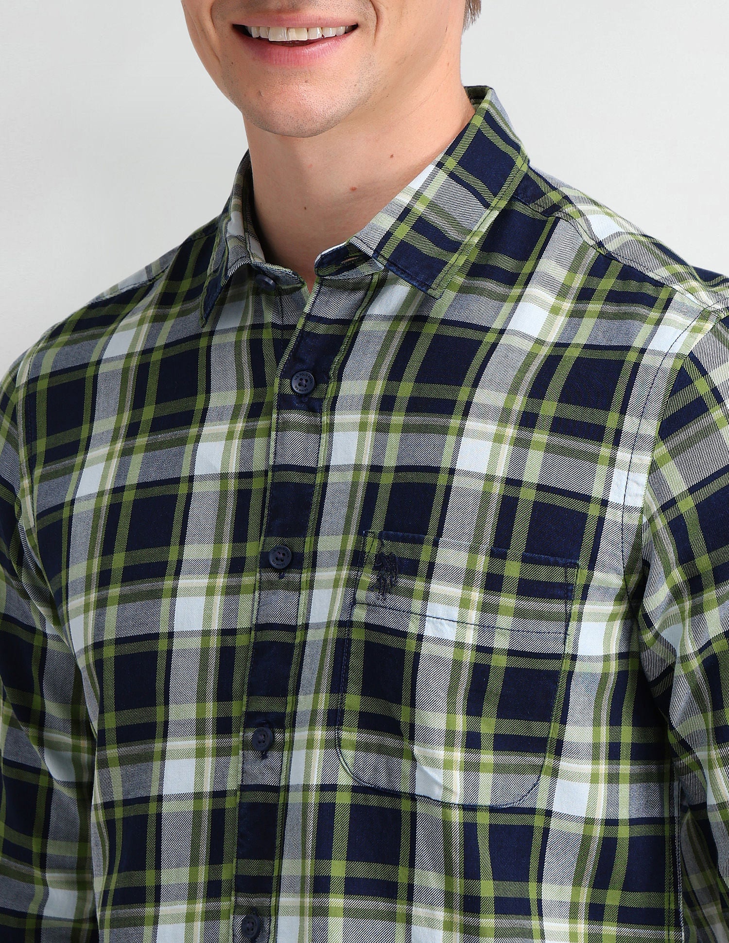 Tartan Checked Slim Fit Shirt Light Green - U.S. Polo Assn. India | Large