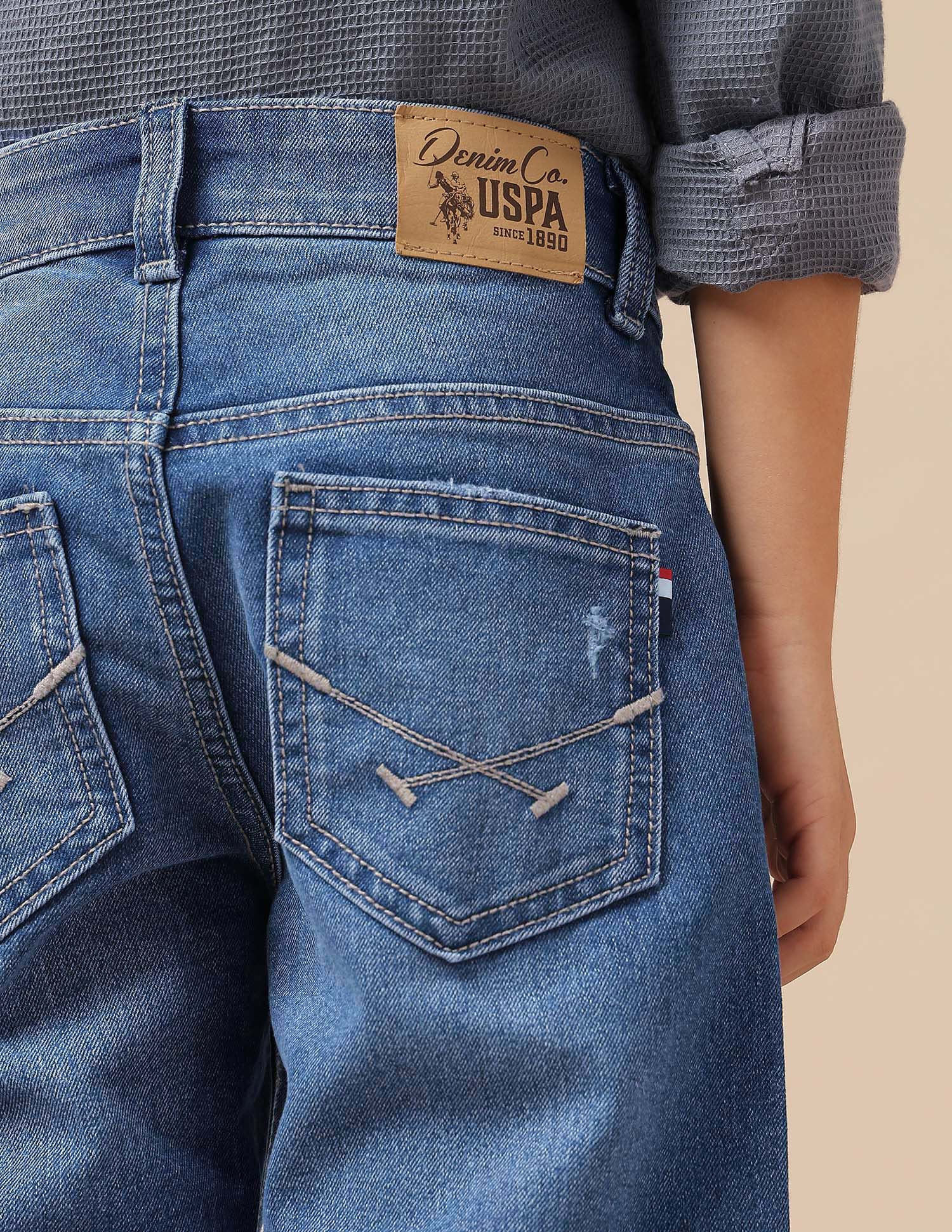 Boys Slim Fit Lightly Distressed Jeans Blue - U.S. POLO ASSN. | Large