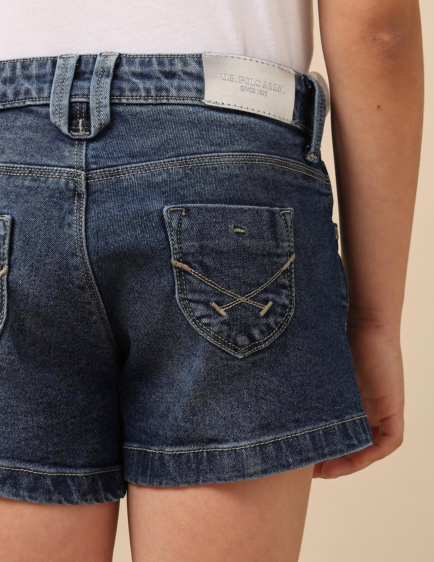 Girls Upturned Hem Denim Shorts Blue - U.S. POLO ASSN. | Large