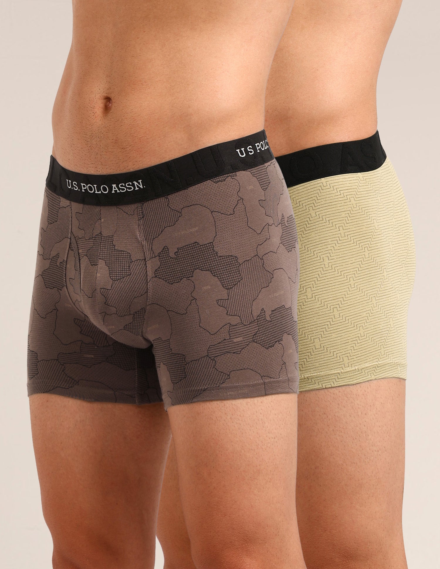 Printed Cotton Stretch Essential OET22 Long Trunk - Pack Of 2 Pale Olive Green/Bracken - U.S. Polo Assn. India | Large